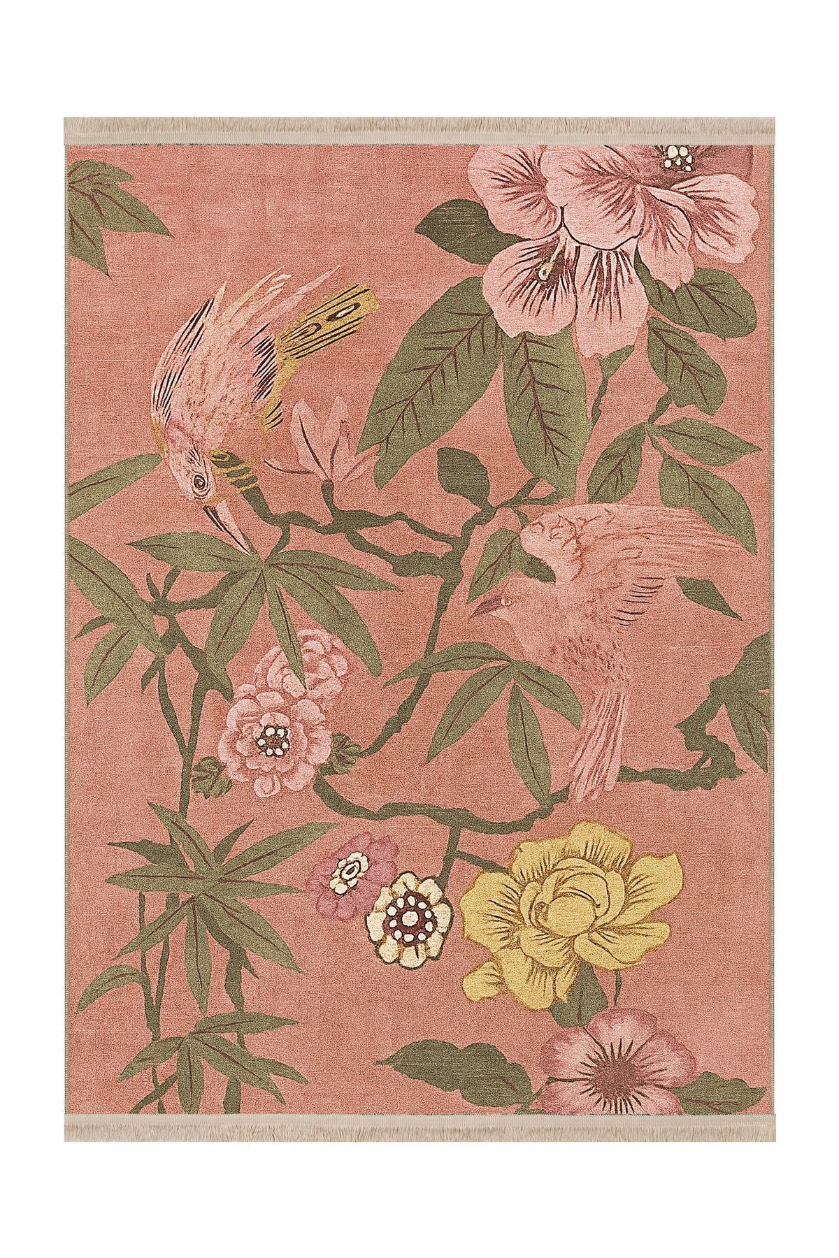 Rugs Modern Halı MOSSO Pembe Temalı Floral Çiçekler ve Yapraklar Desenli Dokuma Taban Modern Dekoratif Halı mosso38