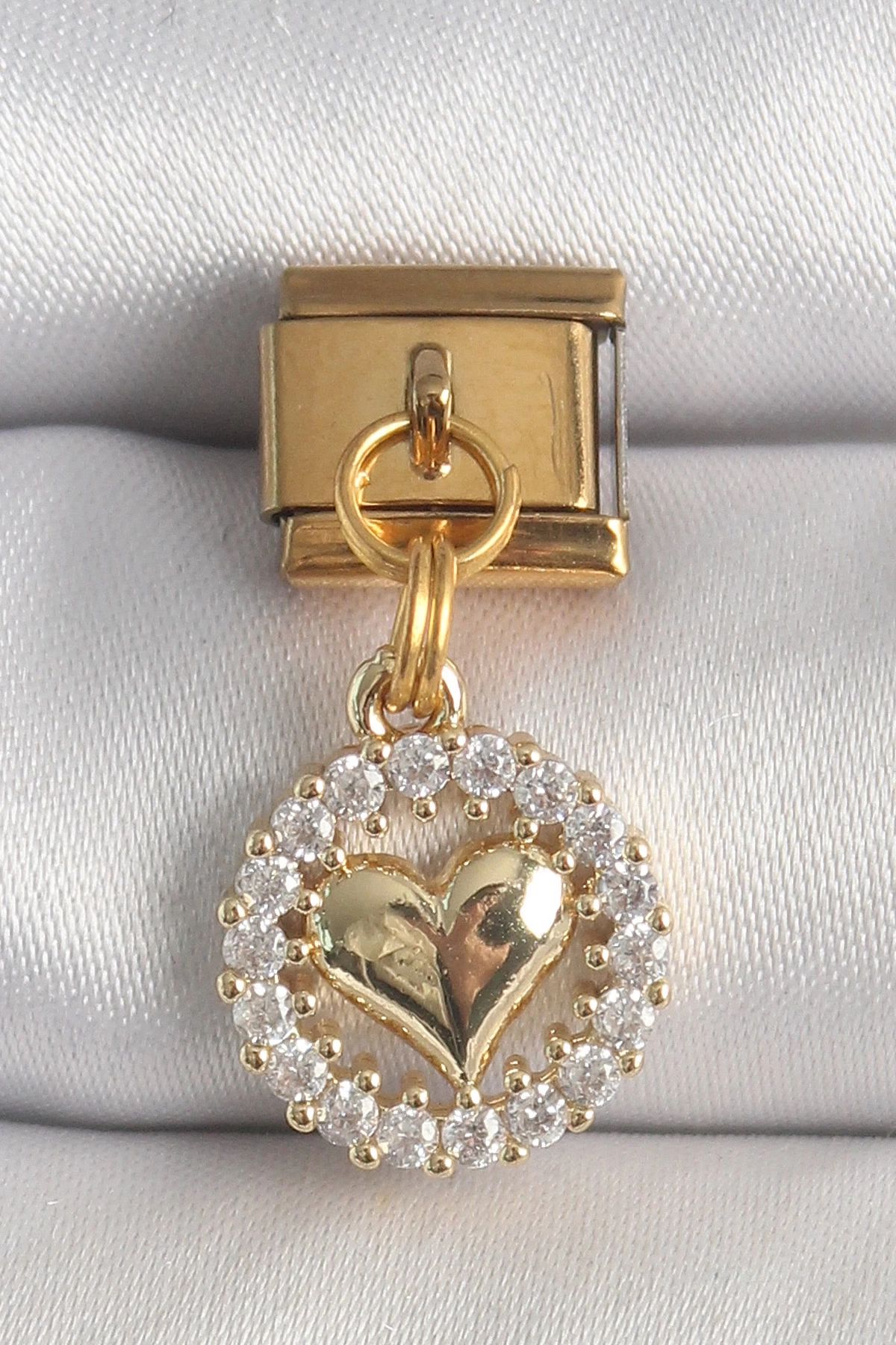 shopwave 316L Çelik Gold Renk Sallantı Zirkon Taşlı Kalp Model Nomination Charm