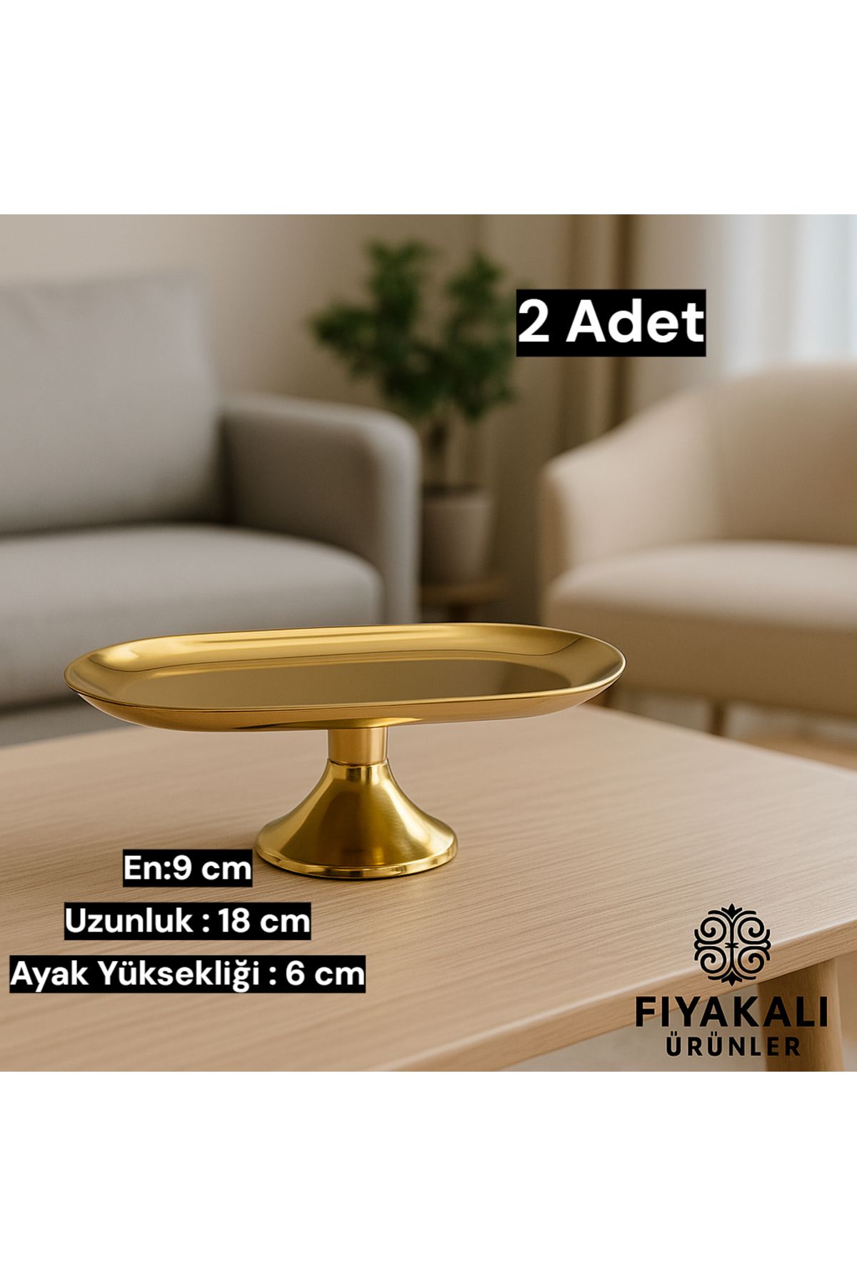 Fiyakalı Ürünler Atölyesi 9X18 cm Ayaklı Kayık GOLD Sunumluk,Çerezlik,Kahvaltı Tabağı,Sunum tabağı,Kozmetik,Takı Tabağı