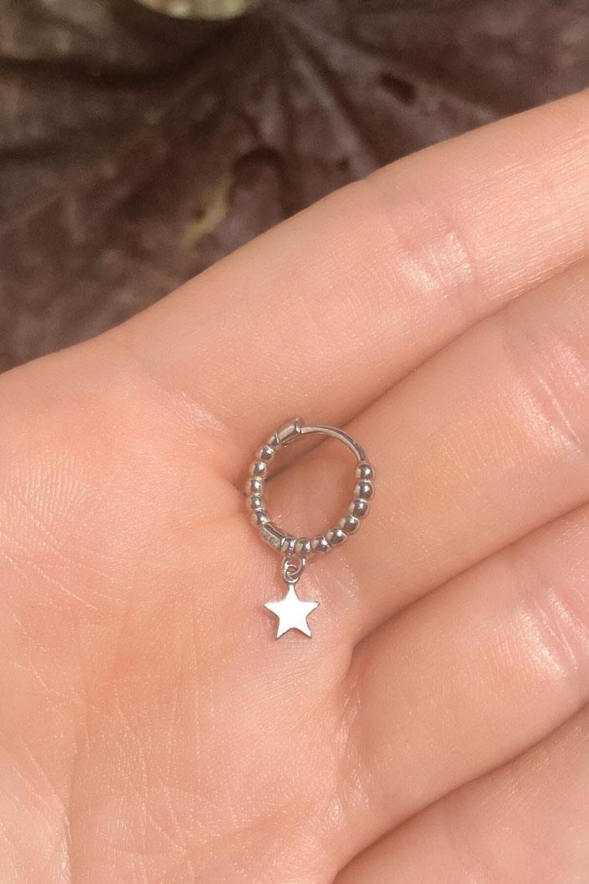 Spossy Silver Jewelry Yıldız Halka Piercing Küpe