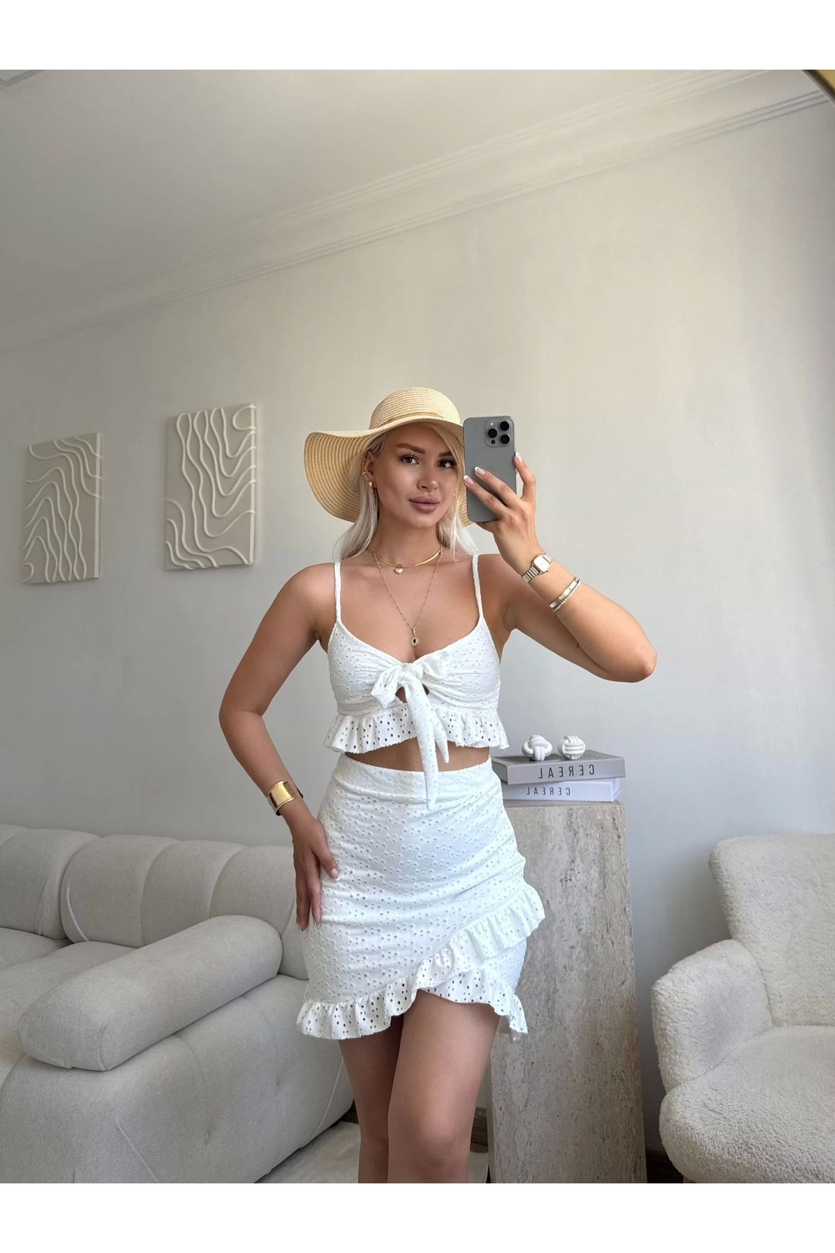 Zora Butik Ajurlu İkili Takım - BEYAZ
