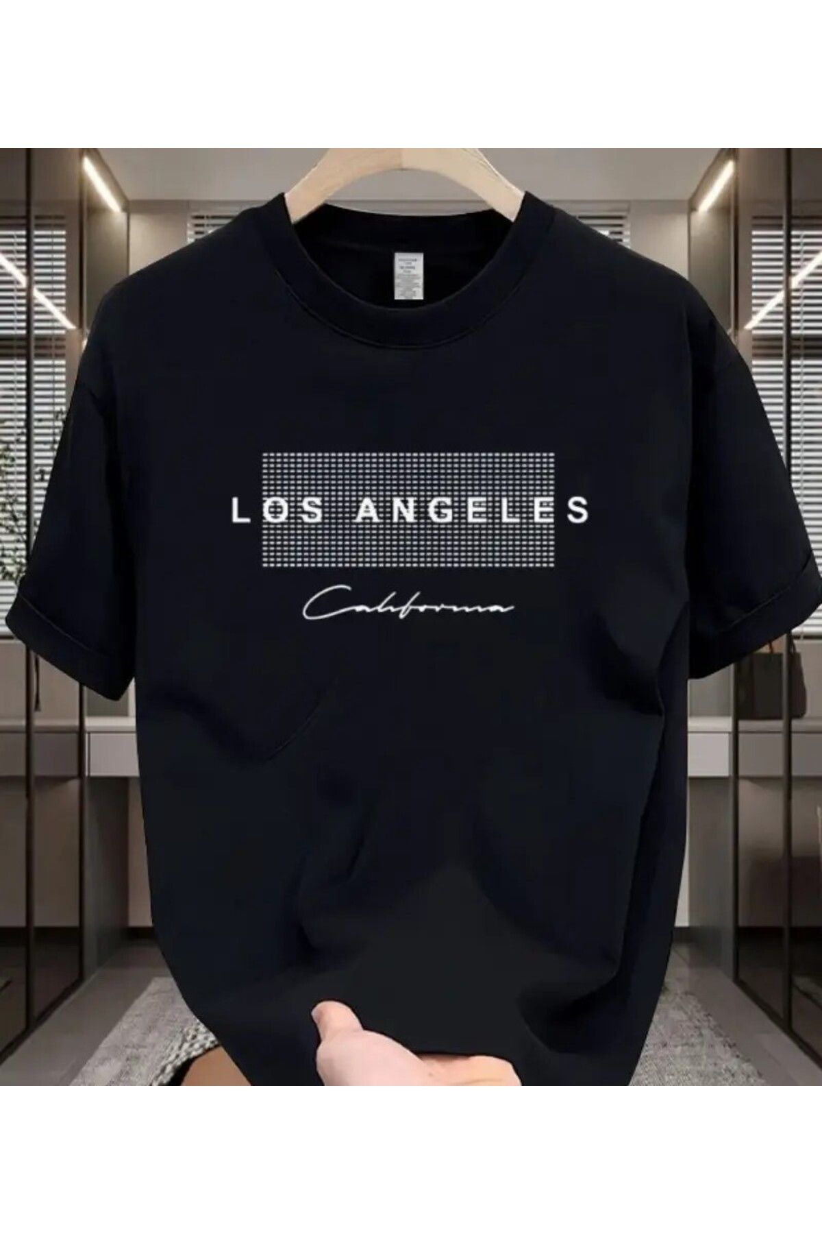 benimcombinim Unısex Erkek/Kadın Los Angeles Baskılı Oversize Pamuklu Bisiklet Yaka T-Shirt tişört