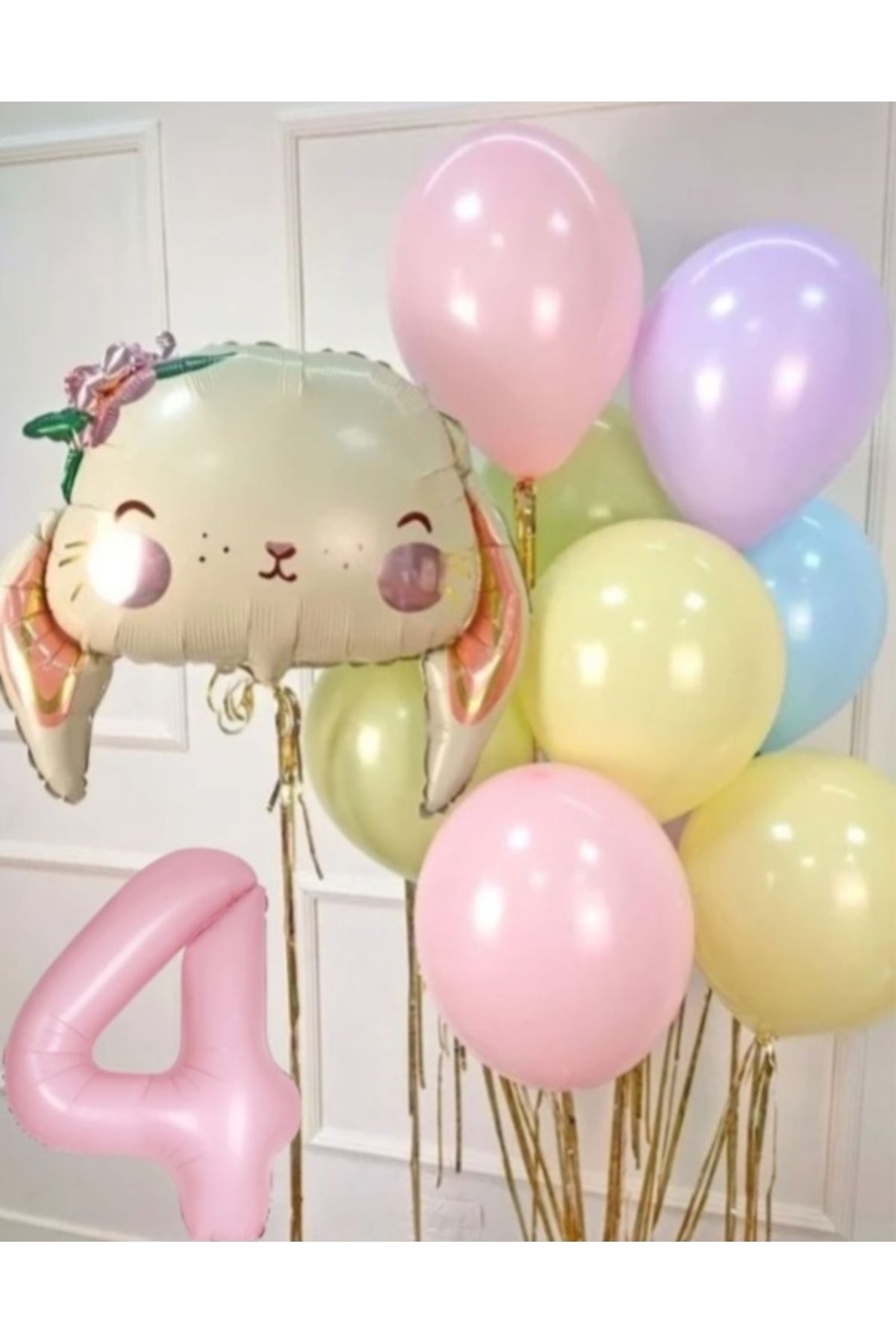 SİNDA Çiçekli Sevimli Tavşan Doğum Günü Konsepti - Makaron Balon Ve Folyo Bakon Seti