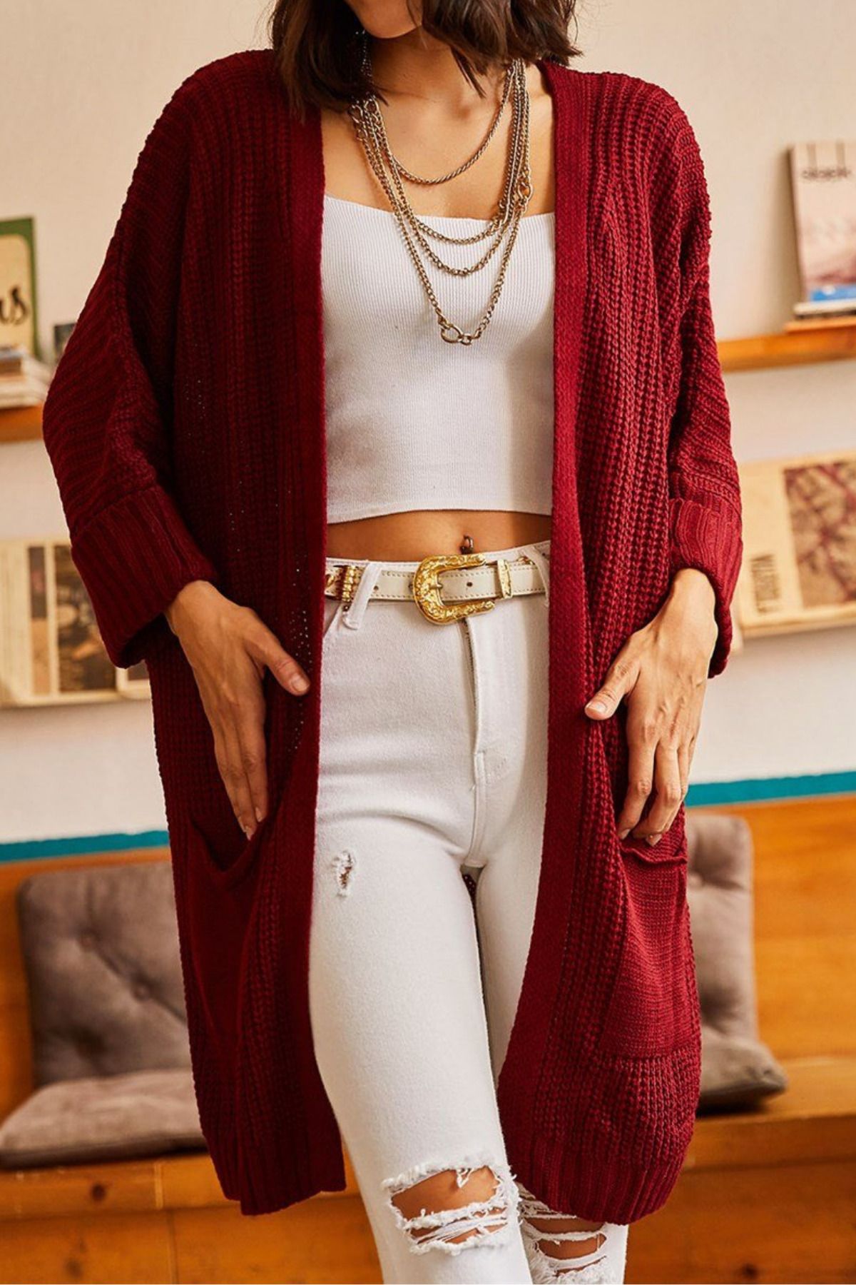 Marvine Kadın Oversize Model Triko Hırka