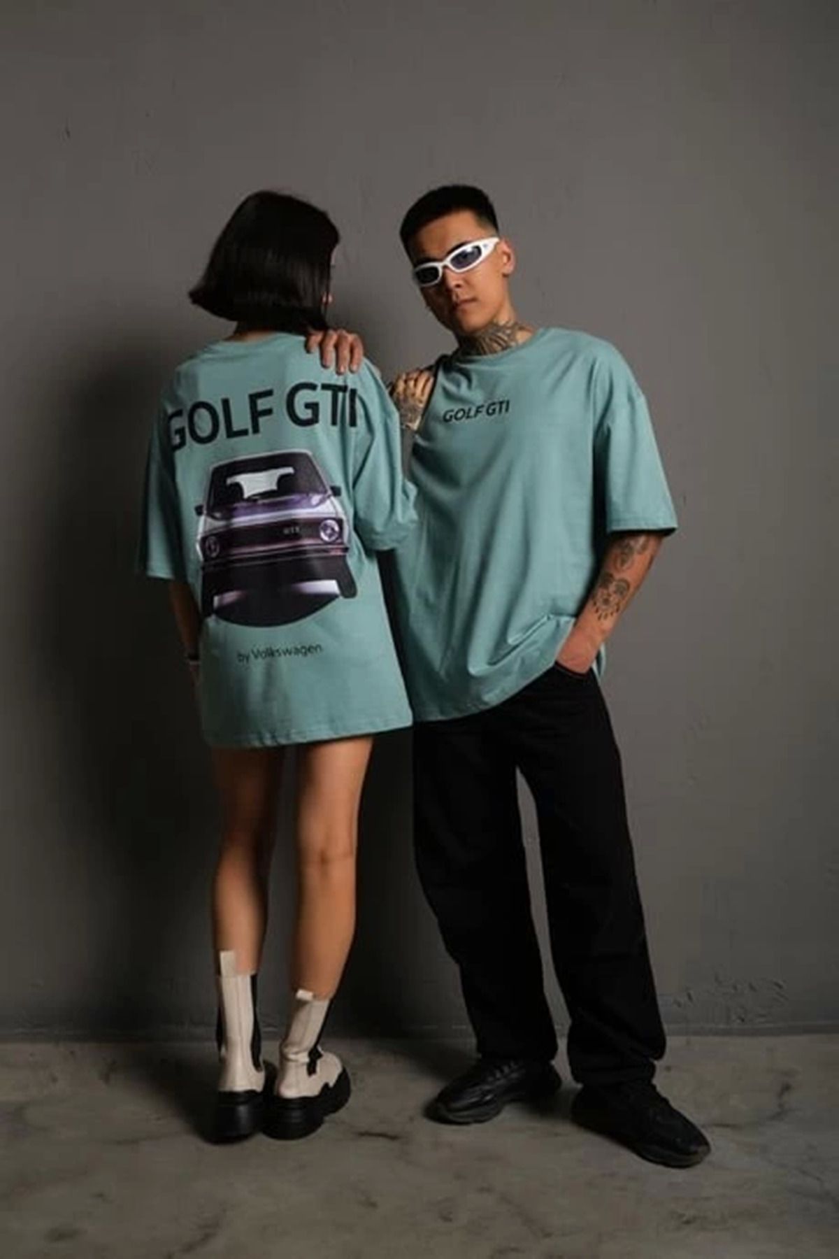 fashok Kadın Sırt Golf Gtı Baskılı Oversize T-shirt - Mint Yeşili