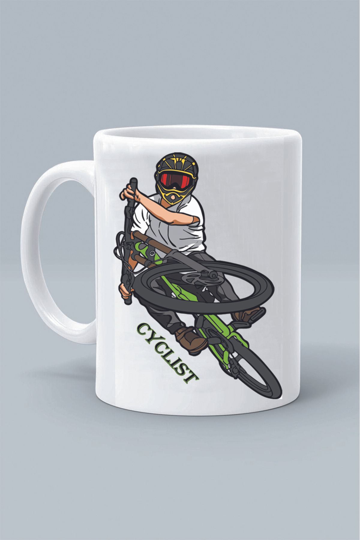 Olympus plus CYCLIST BİSİKLET SÜRÜCÜSÜ BİSİKLETÇİ Baskılı Beyaz Klasik Kupa Bardak