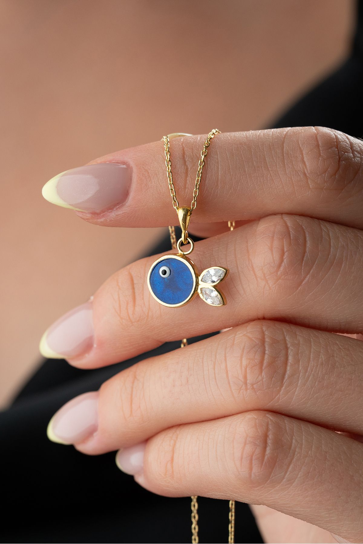 Silvano Jewelry 925 Ayar Gümüş Lacivert Mineli Balık Kolye