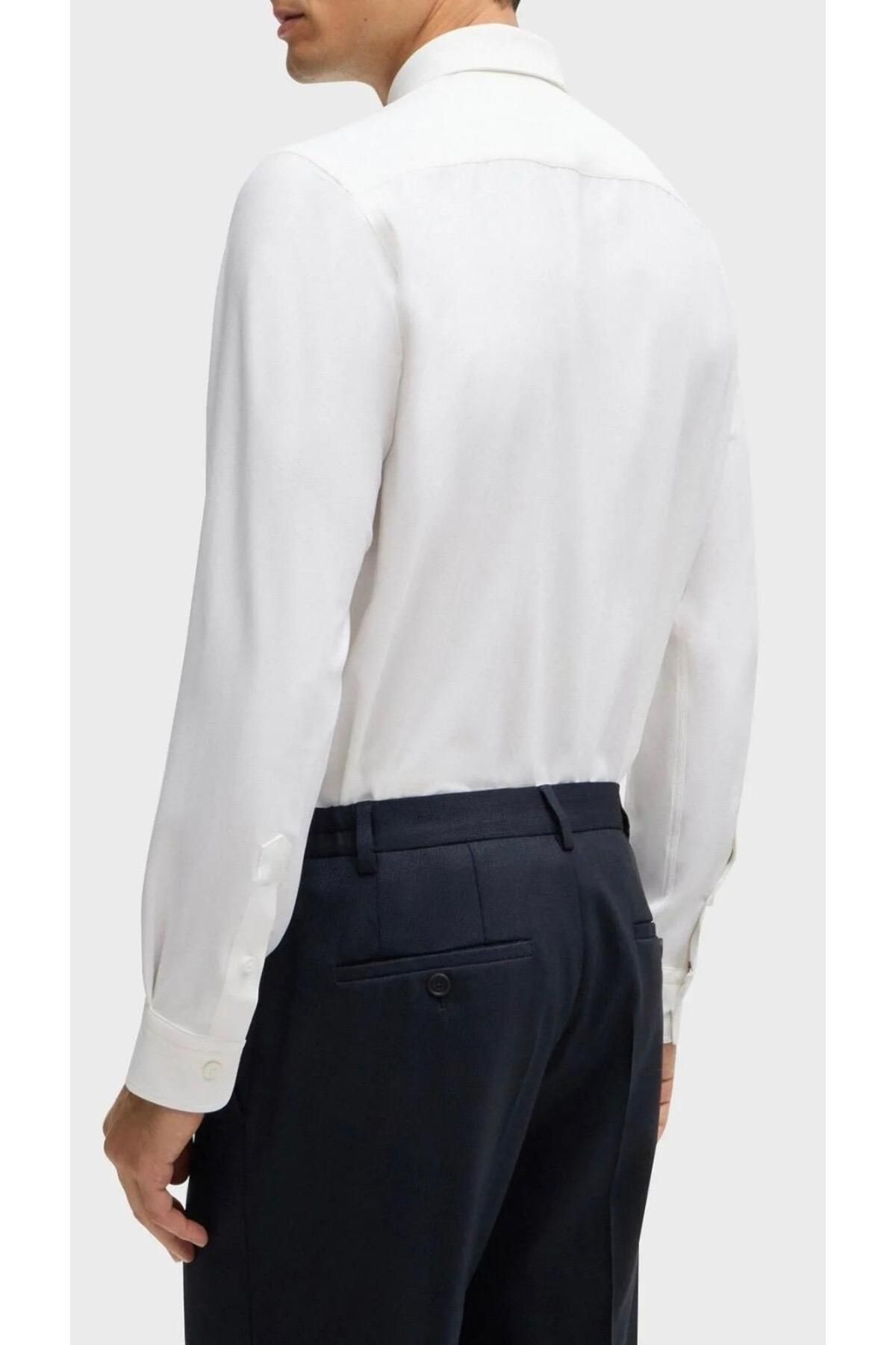 ELEVLİ Beyaz Slim Fit Klasik Erkek Gömlek