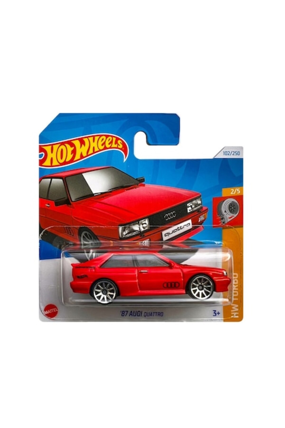 Masinuta Metalica Hot Wheels, 87 Audi Quattro, HW Turbo, Rosu, 1:64