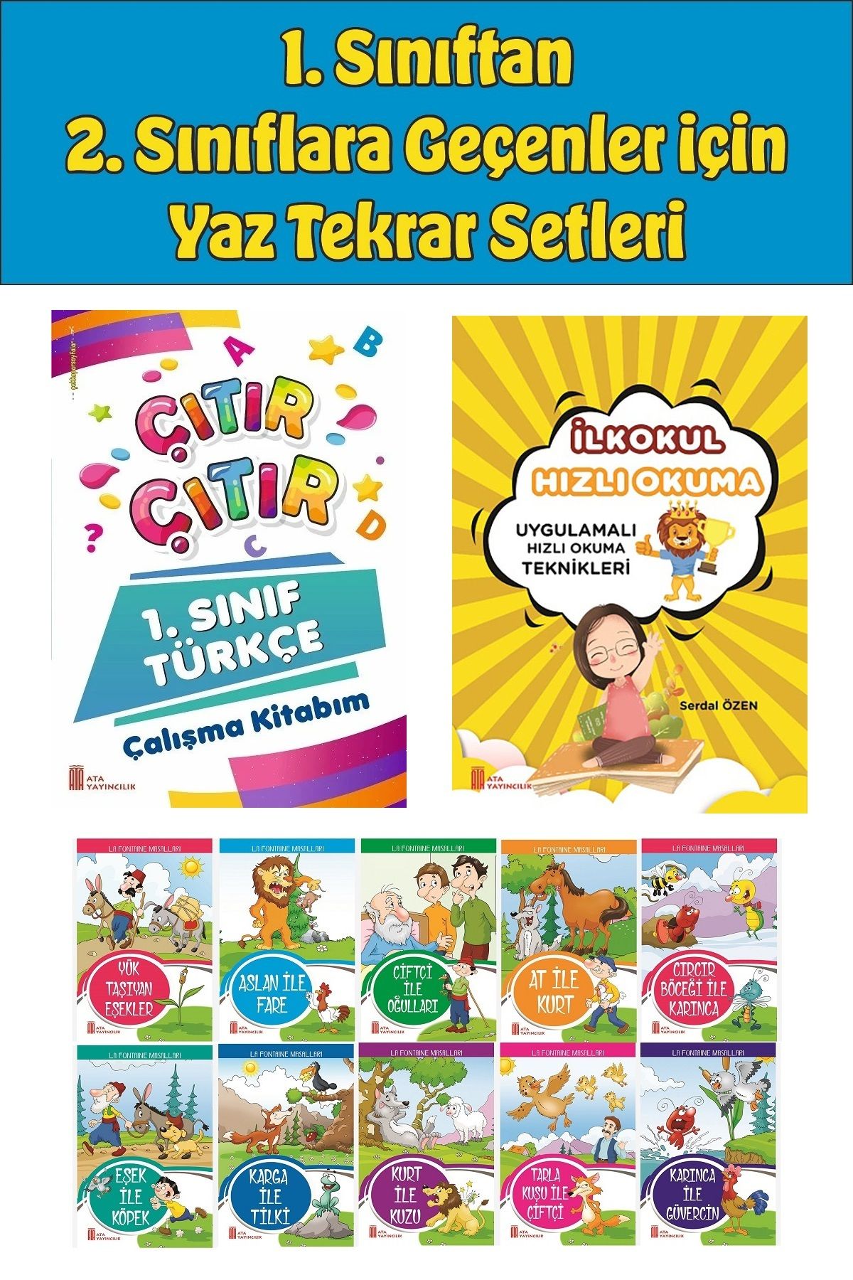 Ata Yayıncılık 1.Sınıftan 2.Sınıfa Geçenler İçin Hızlı Okuma ile Çıtır Türkçe Çalışma Kitabım+10 lu Hikaye Seti 3