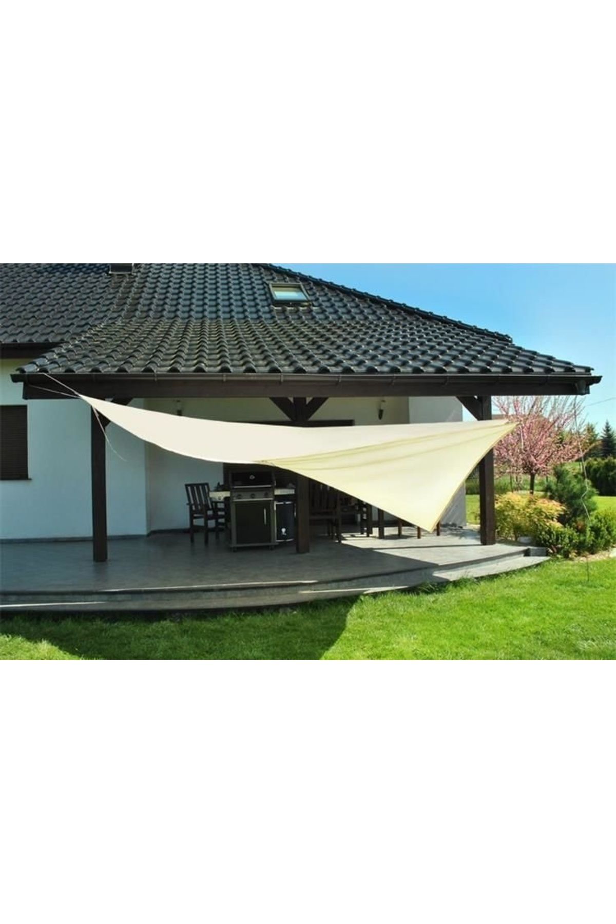 zola-Waterproof tarpaulin/sunblind,triangular, cream, with hooks, density 180 g/m², size 4x4x4m 7