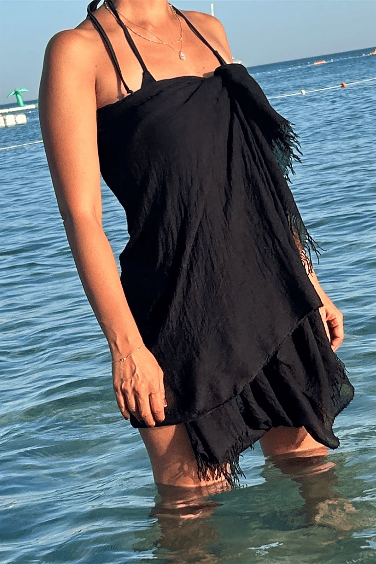 Neşeli Butik kadın siyah müslin kumaş şal pareo NBMHT02