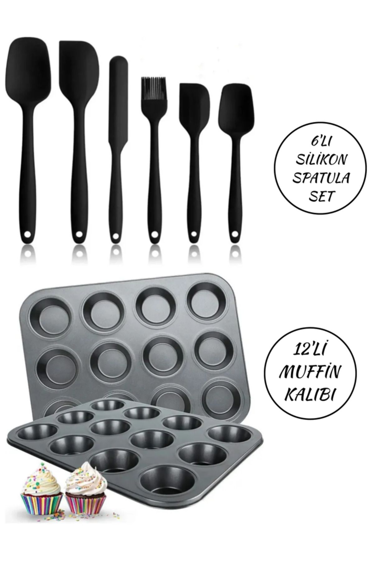 Hilamingo Home 12'li Muffin Kalıbı - 6'lı Silikon Spatula Seti