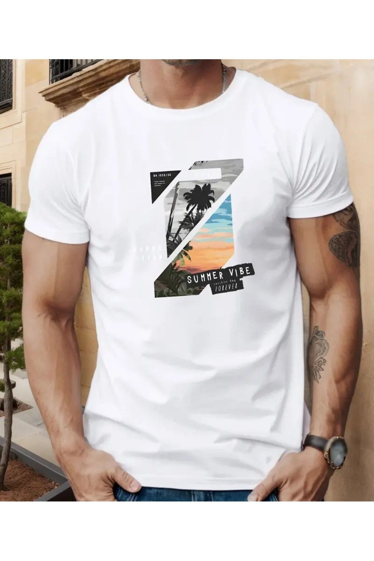 benimcombinim Unısex Erkek/Kadın Summer Wibe Baskılı Oversize Pamuklu Bisiklet Yaka T-Shirt tişört