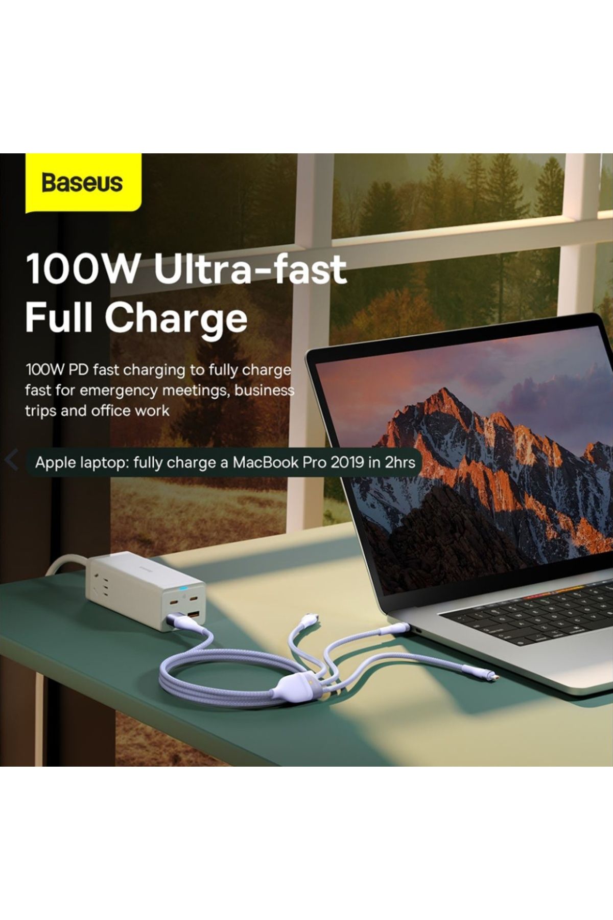 Baseus-Cablu de încărcare/date 3 în 1 USB la Tip-C, Lightning, Micro-USB, 100W, 1,2 m, Flash Series 2, Violet 6