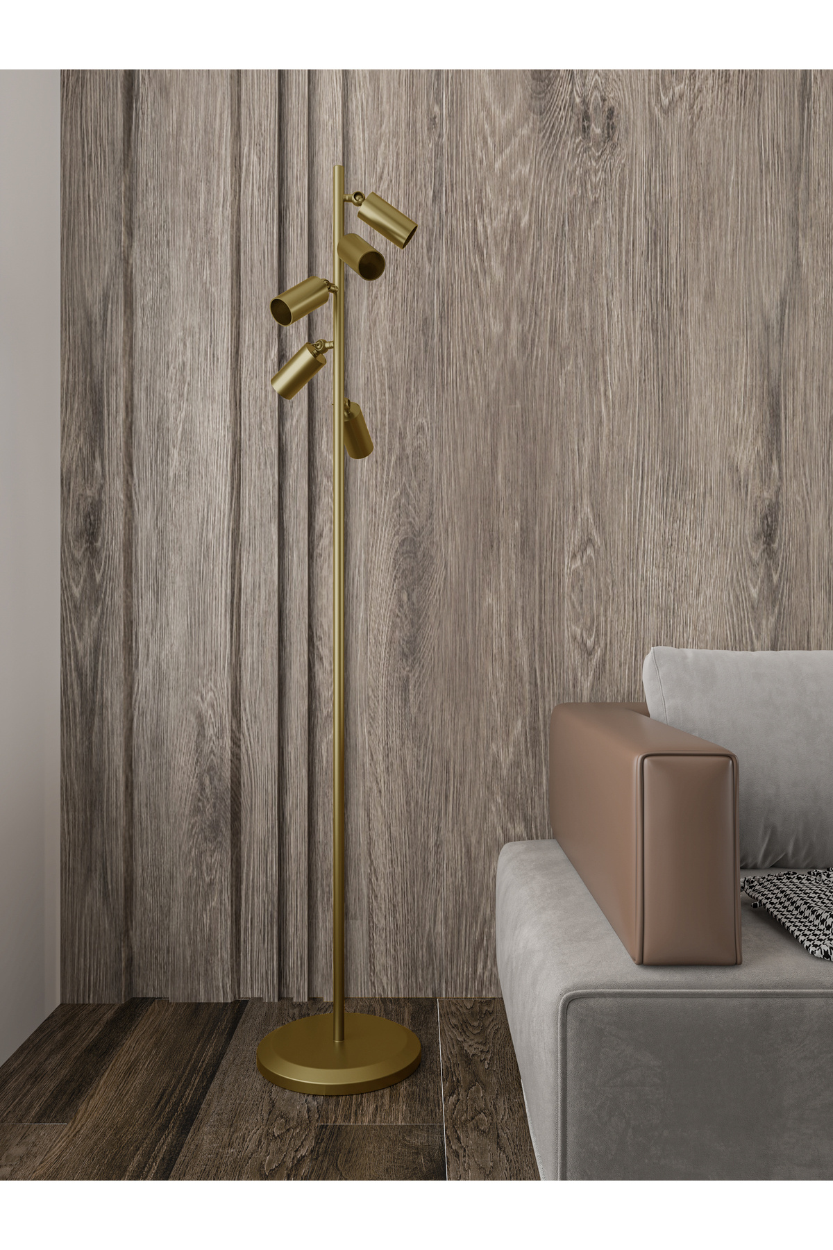 avizade SOLVİA 5'li Spot Lambader - Eskitme Metal Gövdeli Modern Yer Lambası| Minimalist Metal Gövde