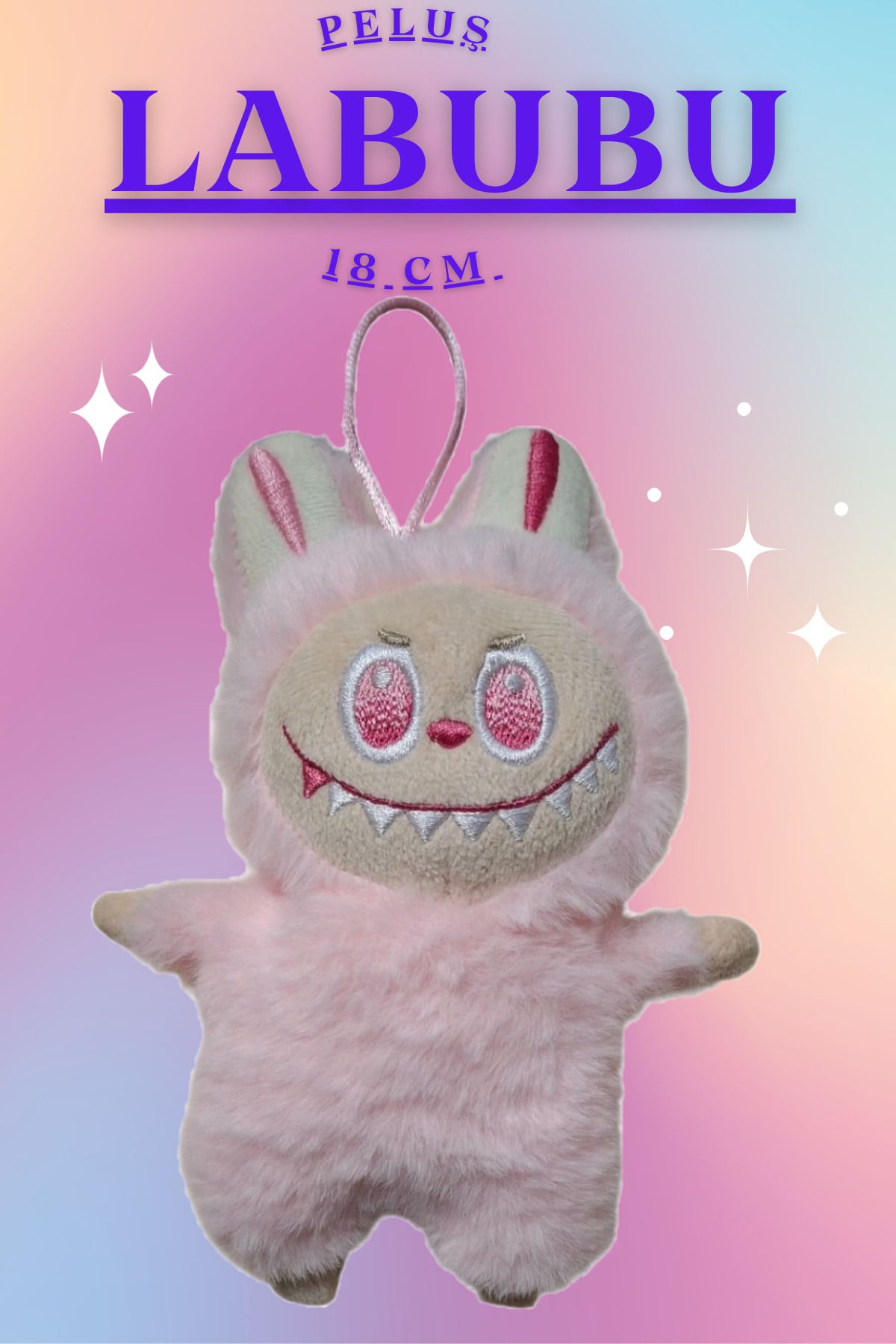 FO Labubu Oyuncak (Beyaz,Mavi,Mor,Pembe) Labubu Peluş Bebek 18 CM 1 Adet