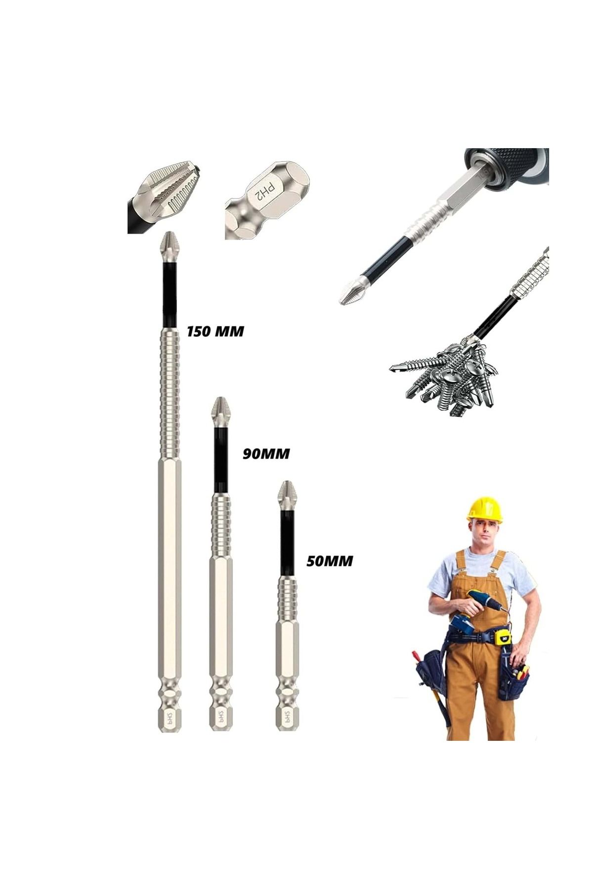 SOLIDFAST ANTI-SLIP K5 150-90-50MM 3 LÜ KAYDIRMAZ PH2 UÇ SETİ