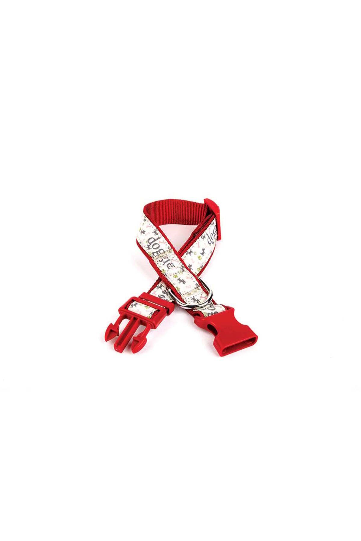 Emperium Köpek ve Pati Desenli Dokuma Köpek Boyun Tasması 3 cm x 36-60 cm Kırmızı