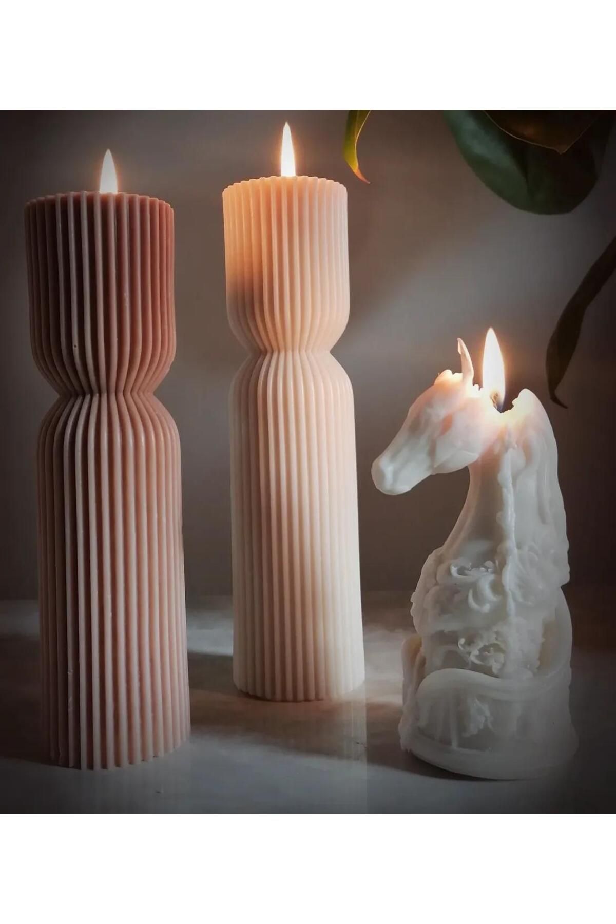 SCA CANDLE Dekoratif mum Çokgen +At Toplam 3 parça