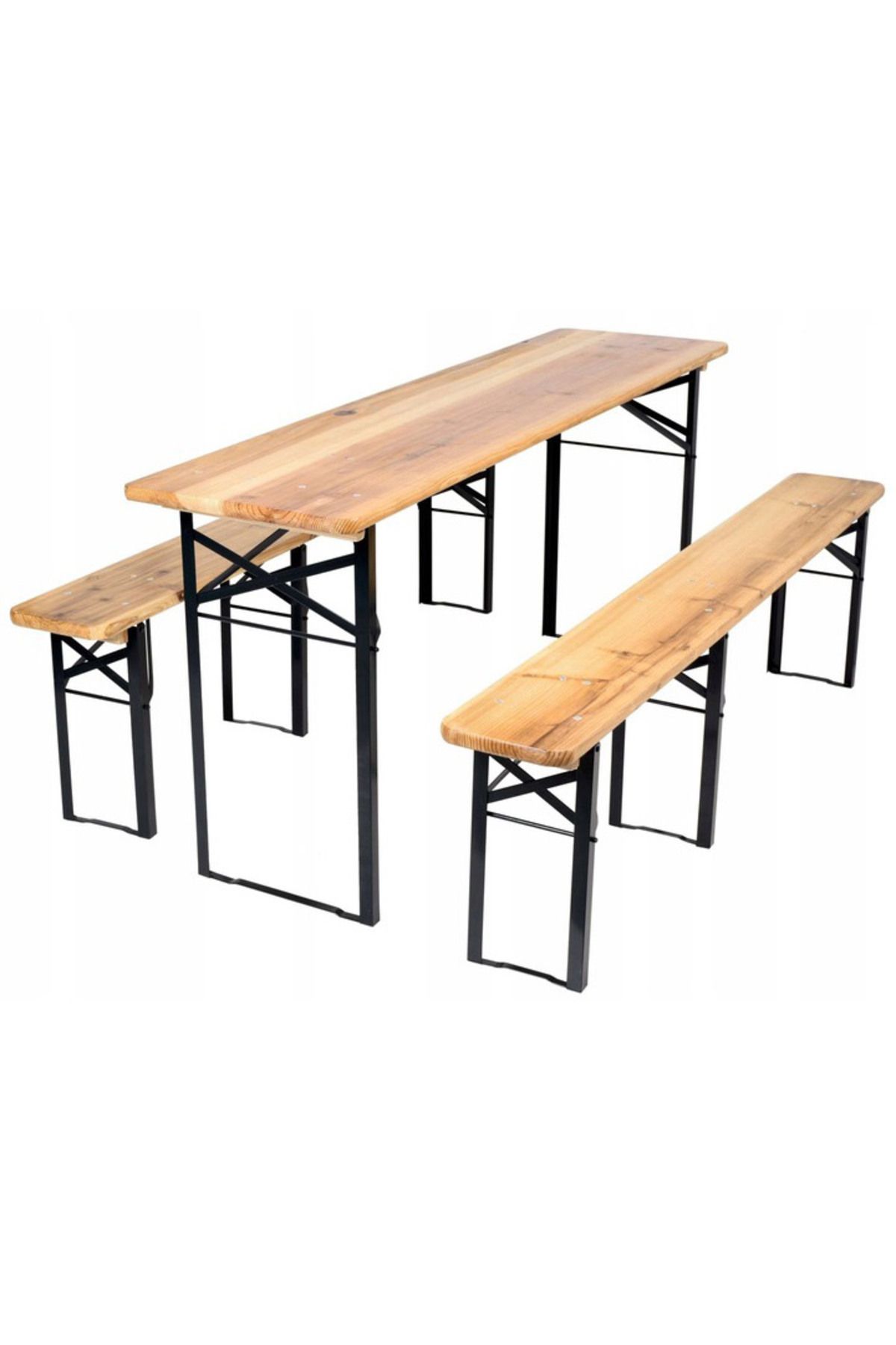 SERSIMO Set Berarie, Pliabil, Pentru Terasa Sau Gradina, O Masa Si Doua Banci, 177x46cm, Natur - One Size