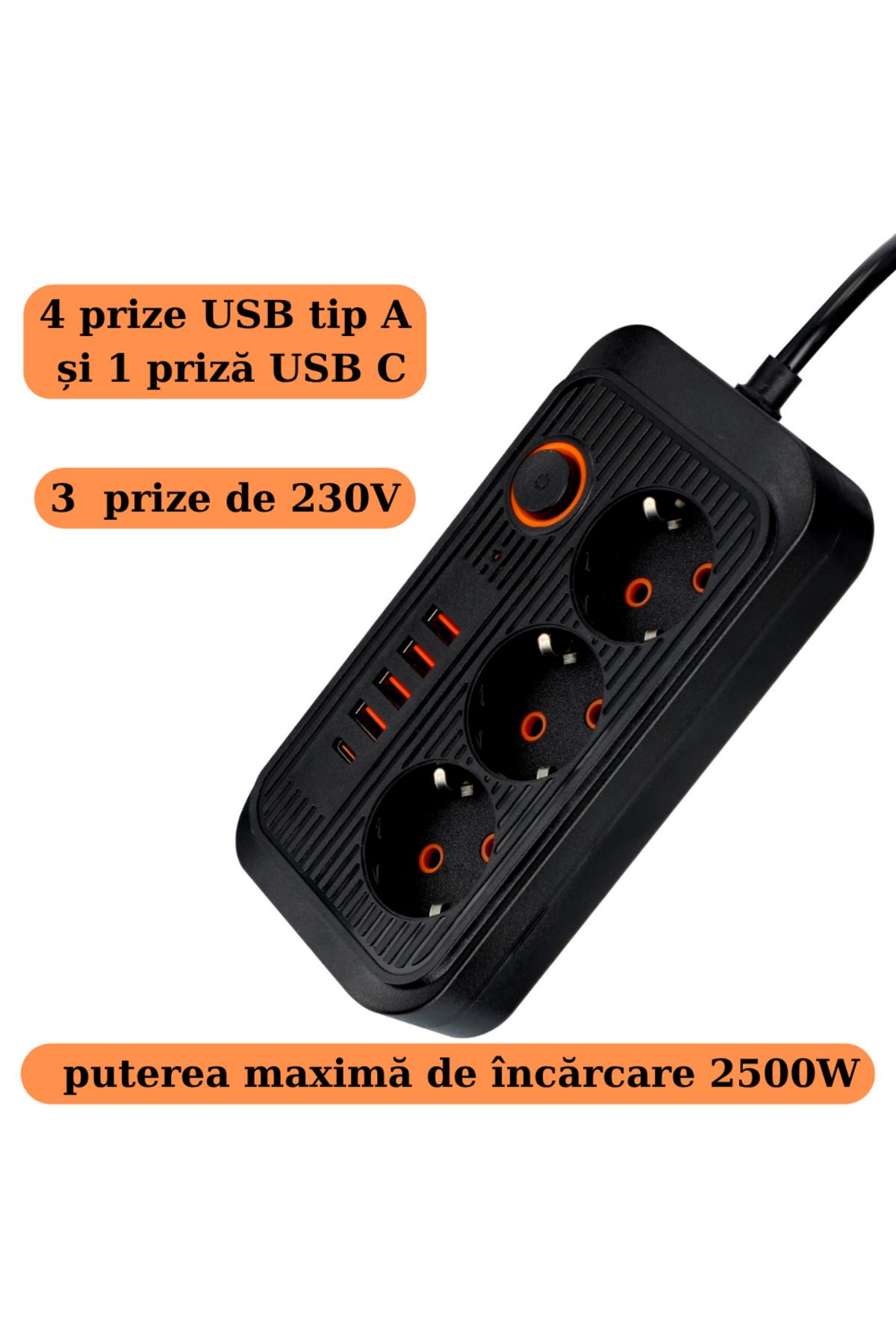 SML-Multifunctional extension cord, 3 sockets + 5xUSB, 2 meters, black 9