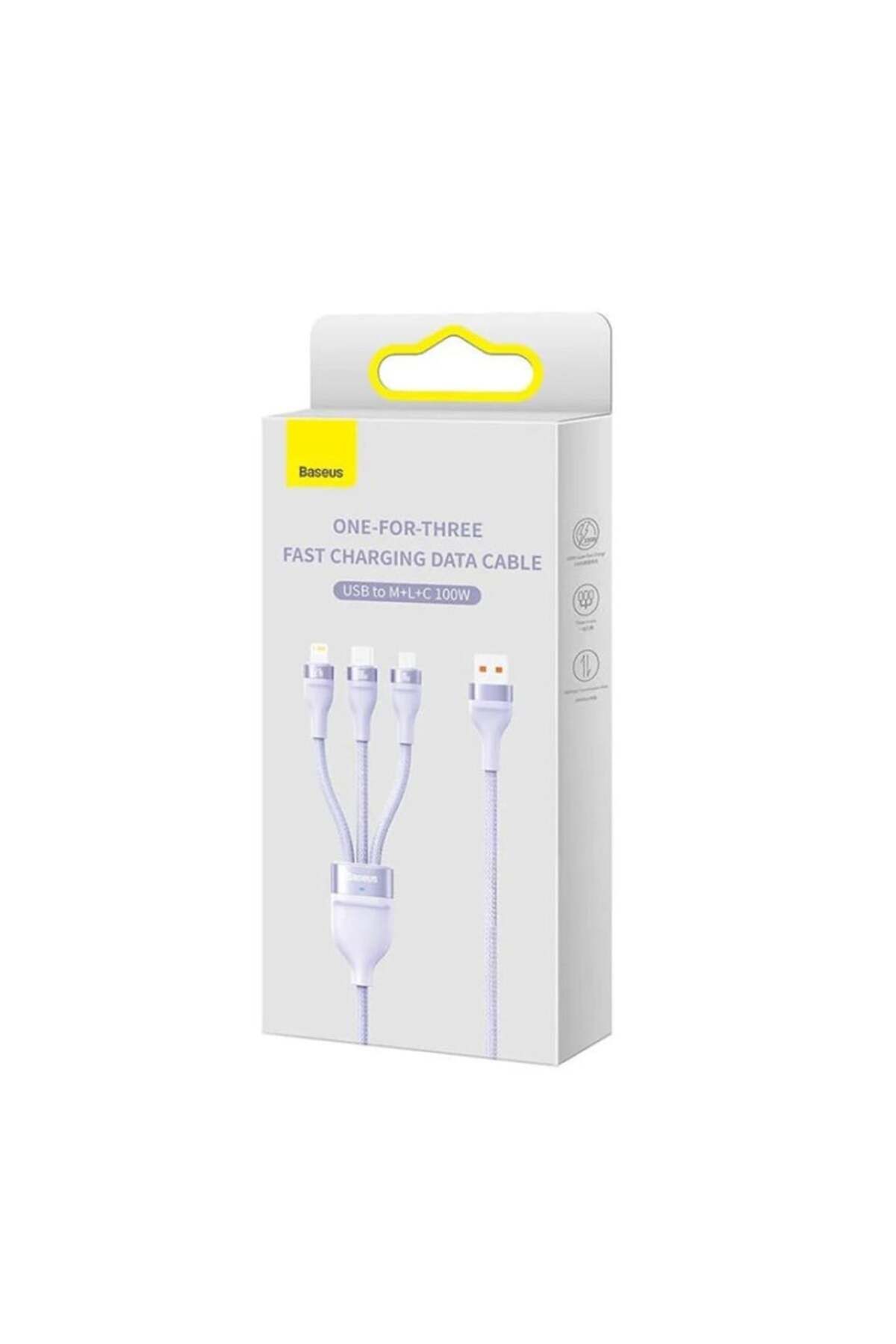 Baseus-Cablu de încărcare/date 3 în 1 USB la Tip-C, Lightning, Micro-USB, 100W, 1,2 m, Flash Series 2, Violet 7