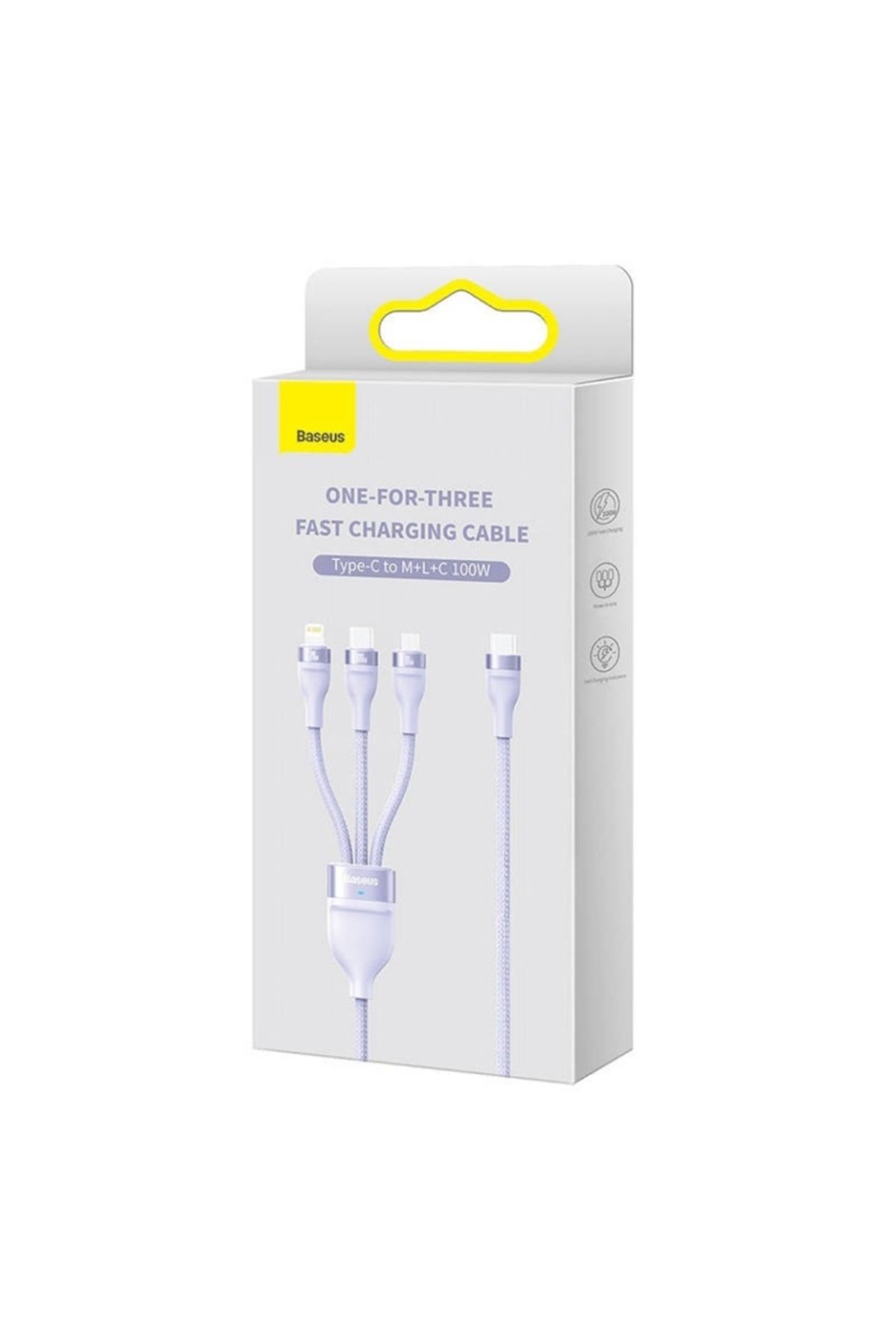Baseus-Cablu de încărcare/date 3 în 1 USB la Tip-C, Lightning, Micro-USB, 100W, 1,5 m, Flash Series 2, Mov 7