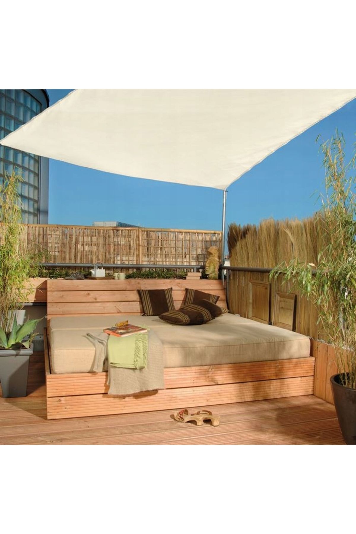 zola-Waterproof tarpaulin/sunblind,rectangular, cream, with hooks, density 180 g/m², size 4x3m 3