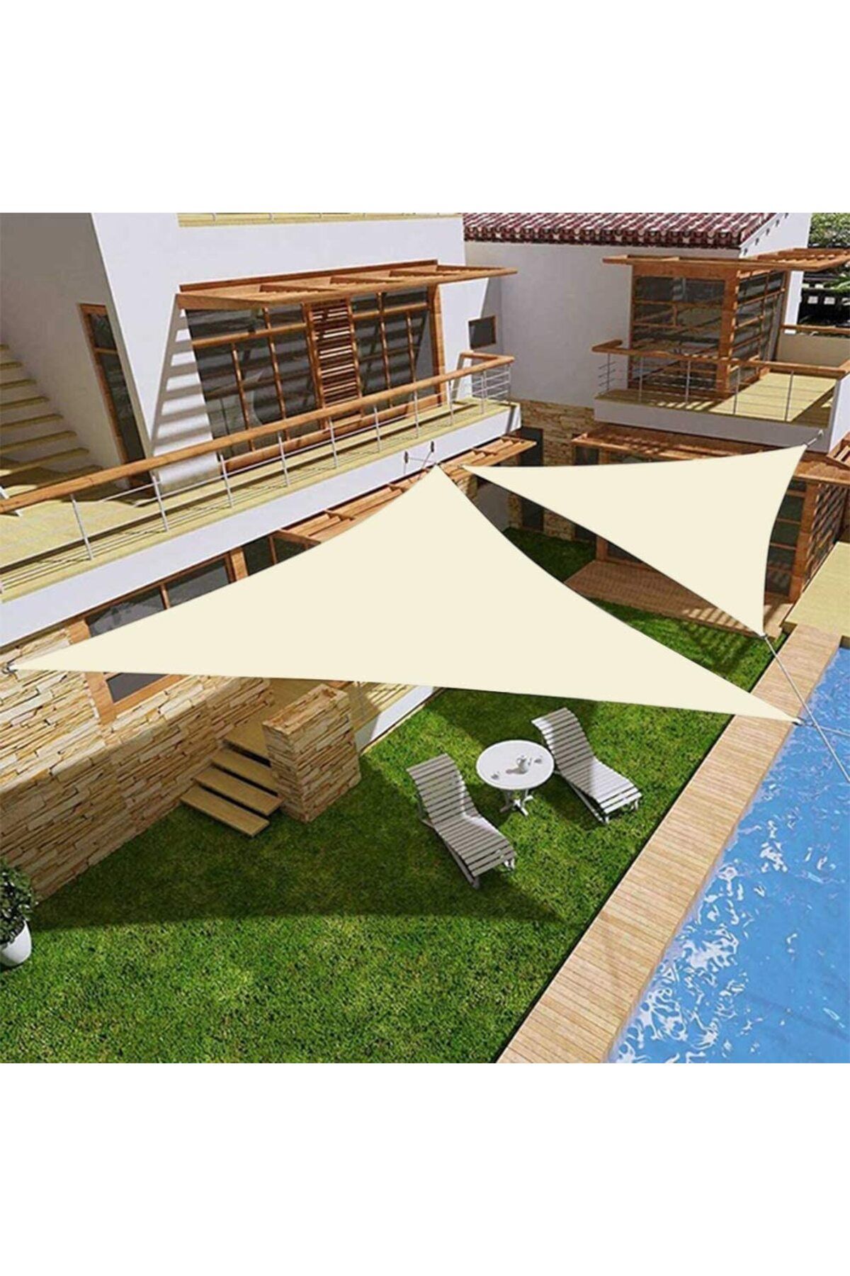 zola-Waterproof tarpaulin/sunblind,triangular, cream, with hooks, density 180 g/m², size 4x4x4m 3