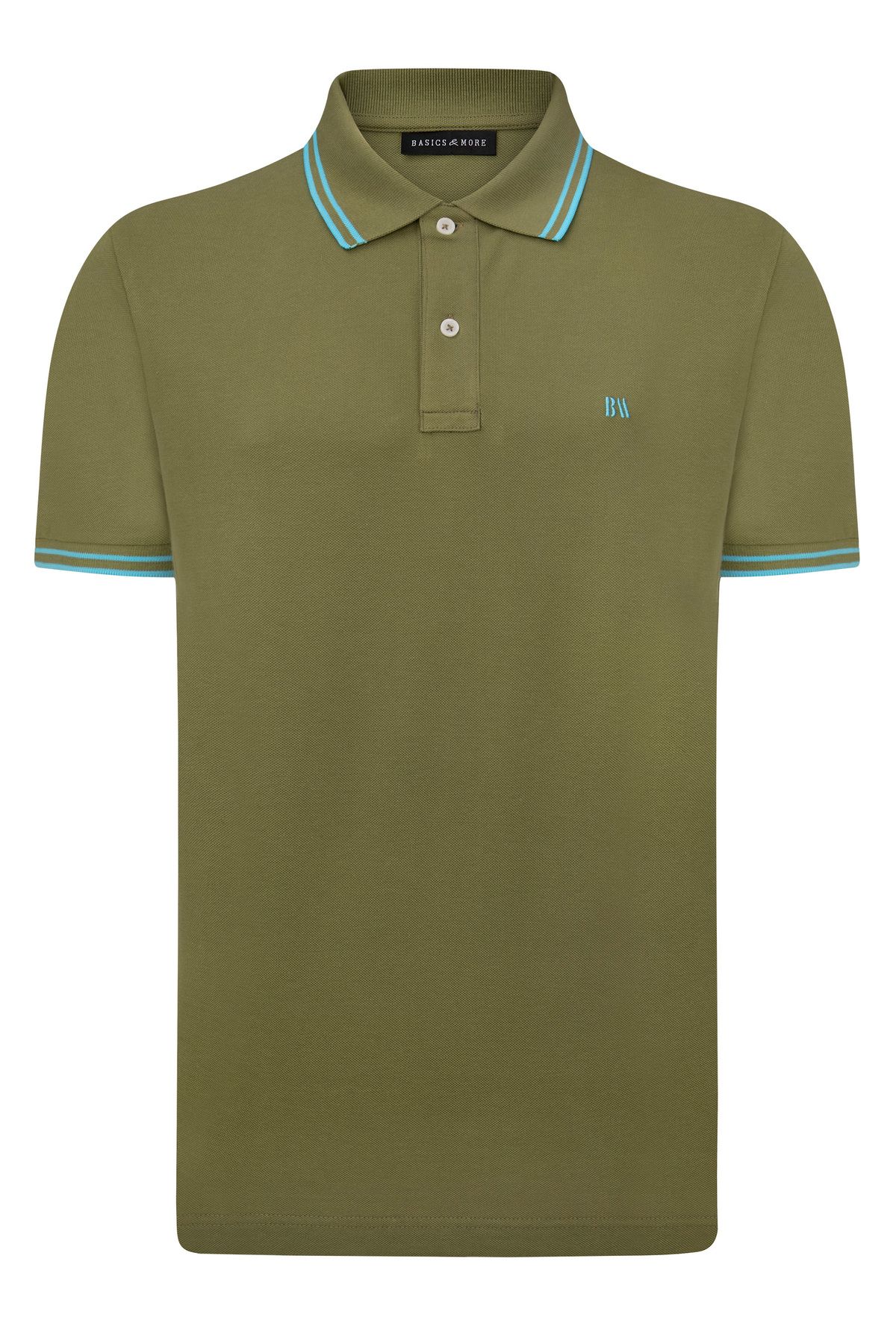 Basics&More Erkek Yeşil Polo Yaka, Serin Tutan, Hızlı Kuruyan, Pamuklu, Polo Kıvrılmaz Yaka T-Shirt