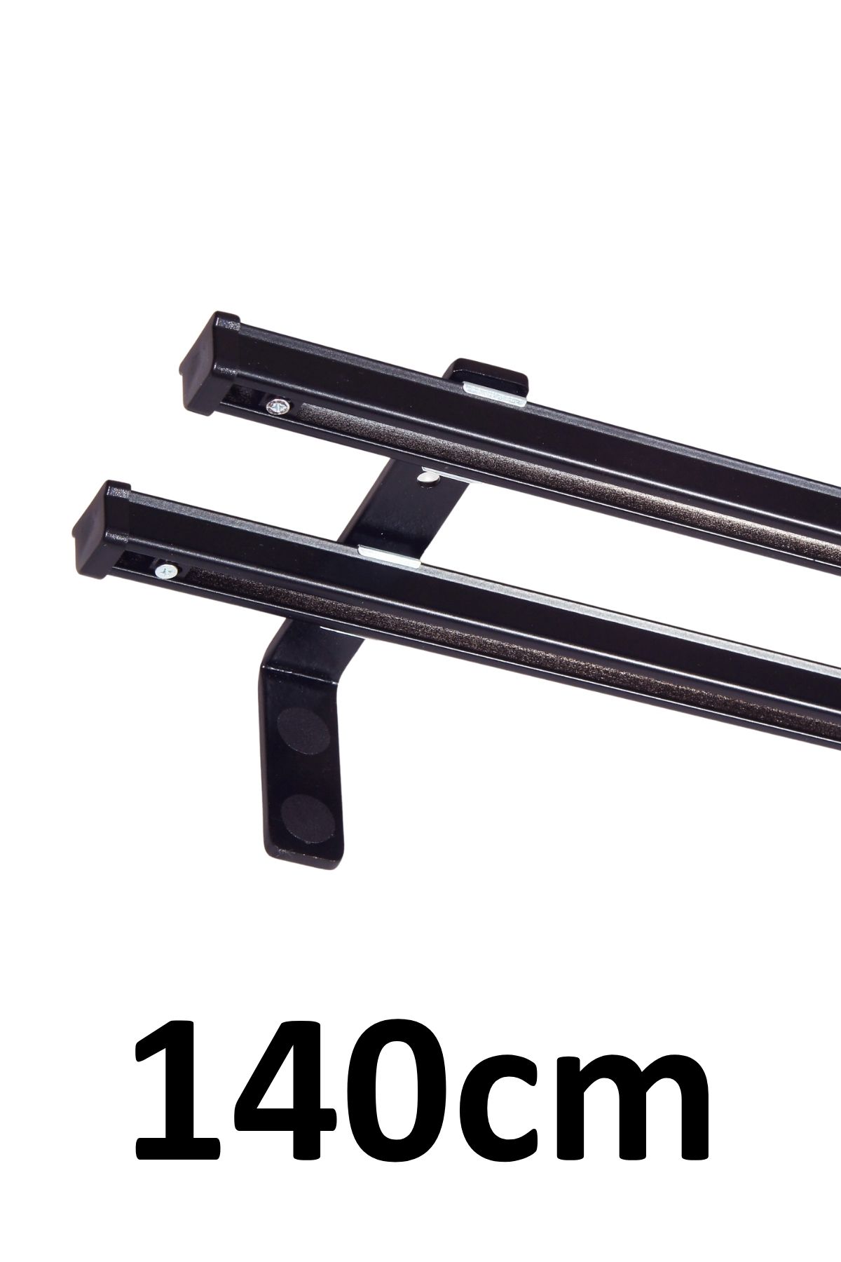 İzen Siyah 140cm İkili Metal Rustik (120mm) Metal L Duvar Montaj Ayaklı (19mm) Alüminyum Perde Ray Takımı