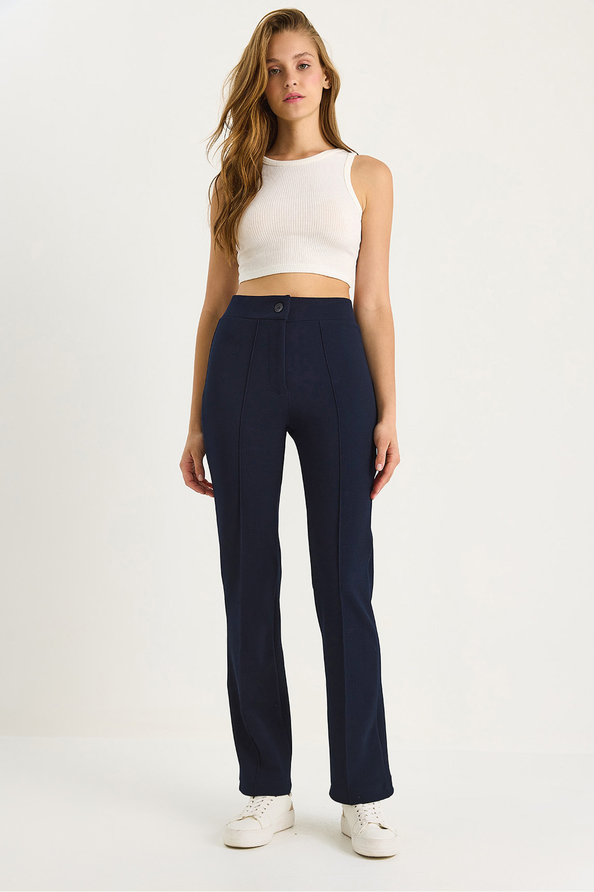 Bianco Lucci-Women's Çima Detailed Spanish Leg Trousers 60283472 1