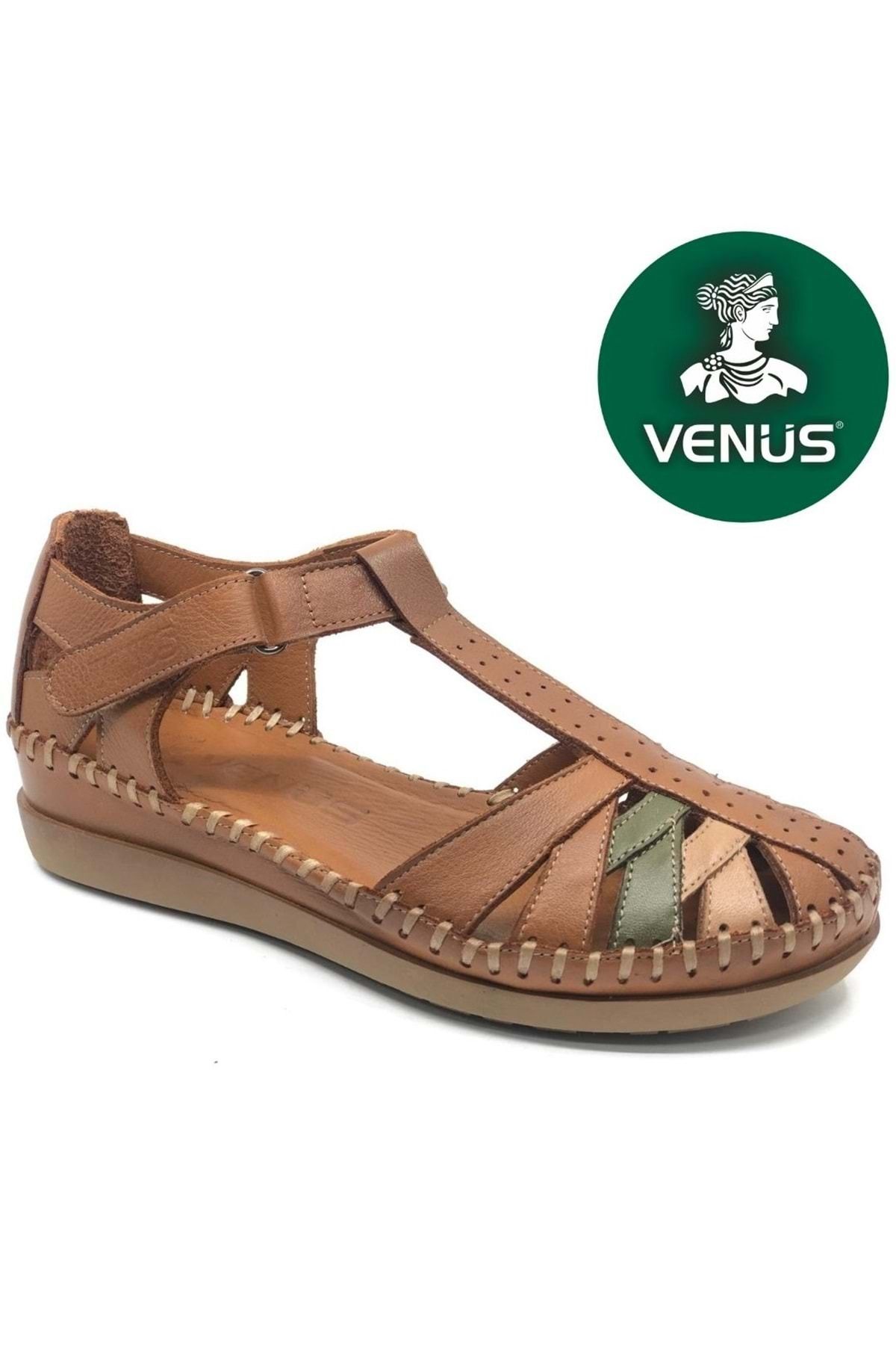 Venüs Margit Hakiki Deri Comfort Ortopedik Kadın Sandalet TABA