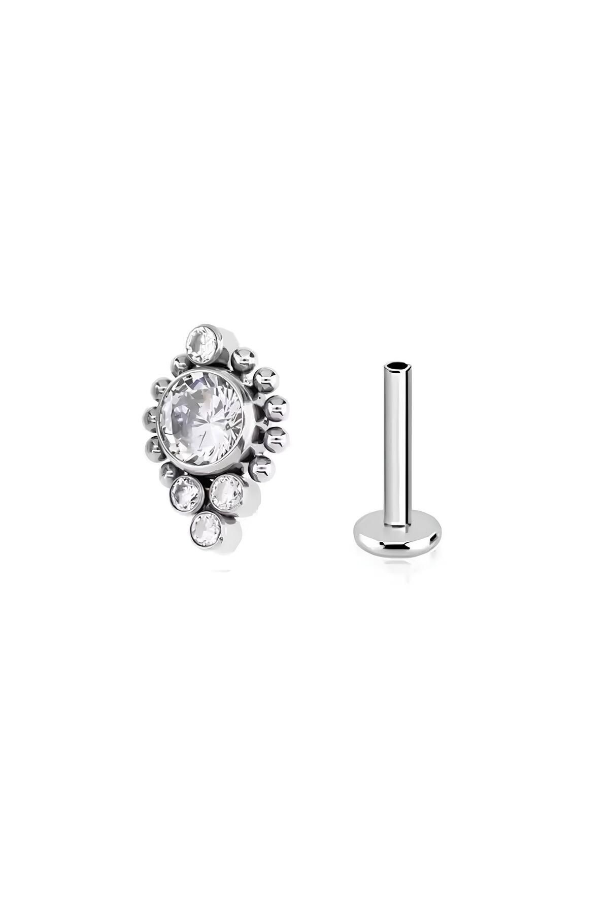 Janset F136 Titanyum Zirkon Taşlı Crown Model Tragus Piercing - Helix Piercing
