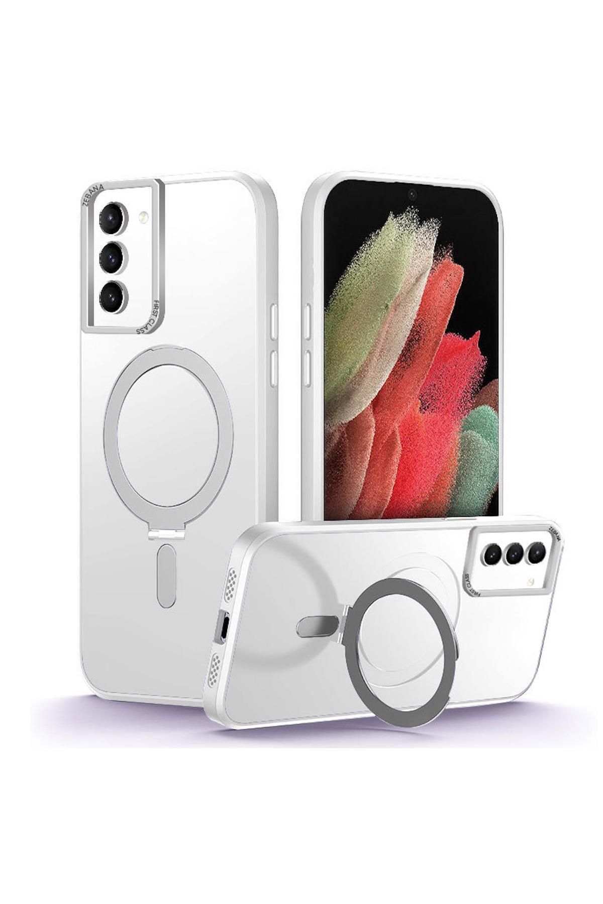 Zebana Samsung Galaxy S23 ULTRA Uyumlu Kılıf Zebana First Class Standlı Magsafe Silikon Kılıf Şeffaf