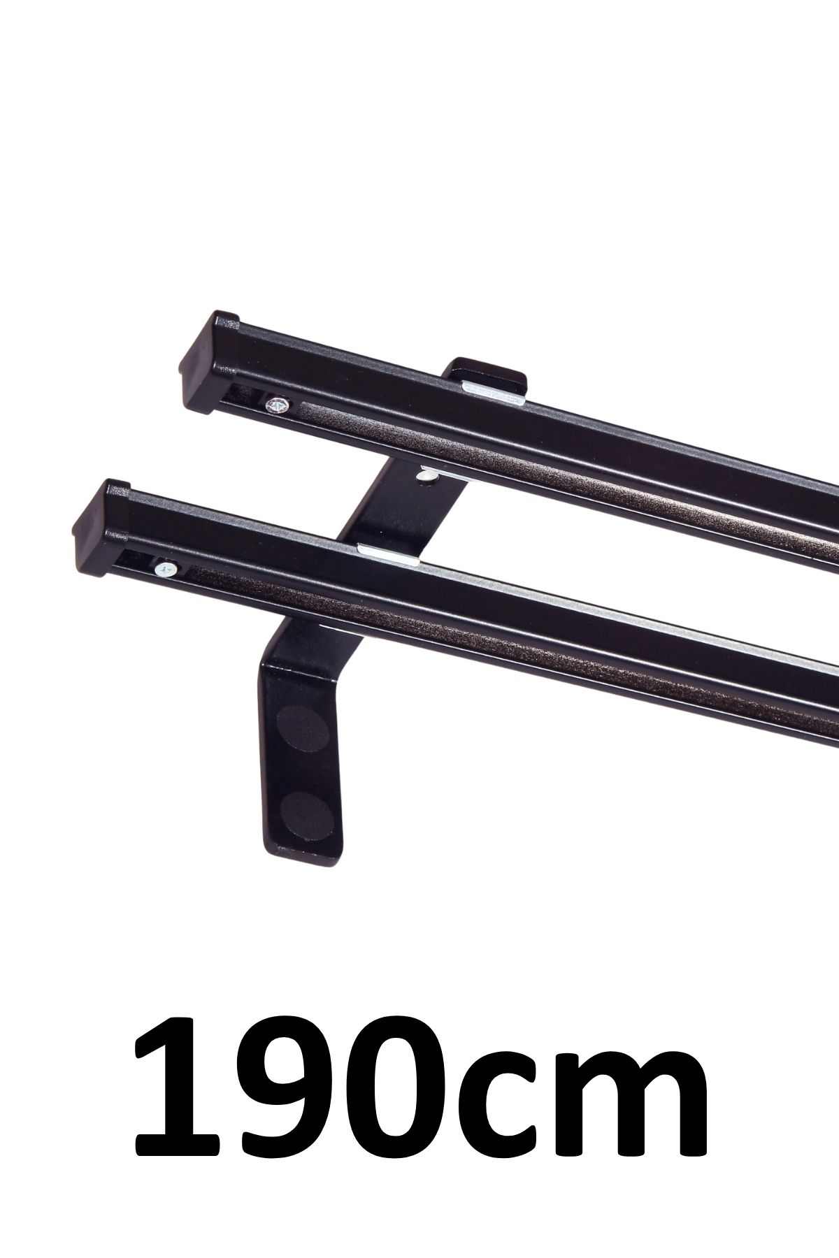 İzen Siyah 190cm İkili Metal Rustik (120mm) Metal L Duvar Montaj Ayaklı (19mm) Alüminyum Perde Ray Takımı