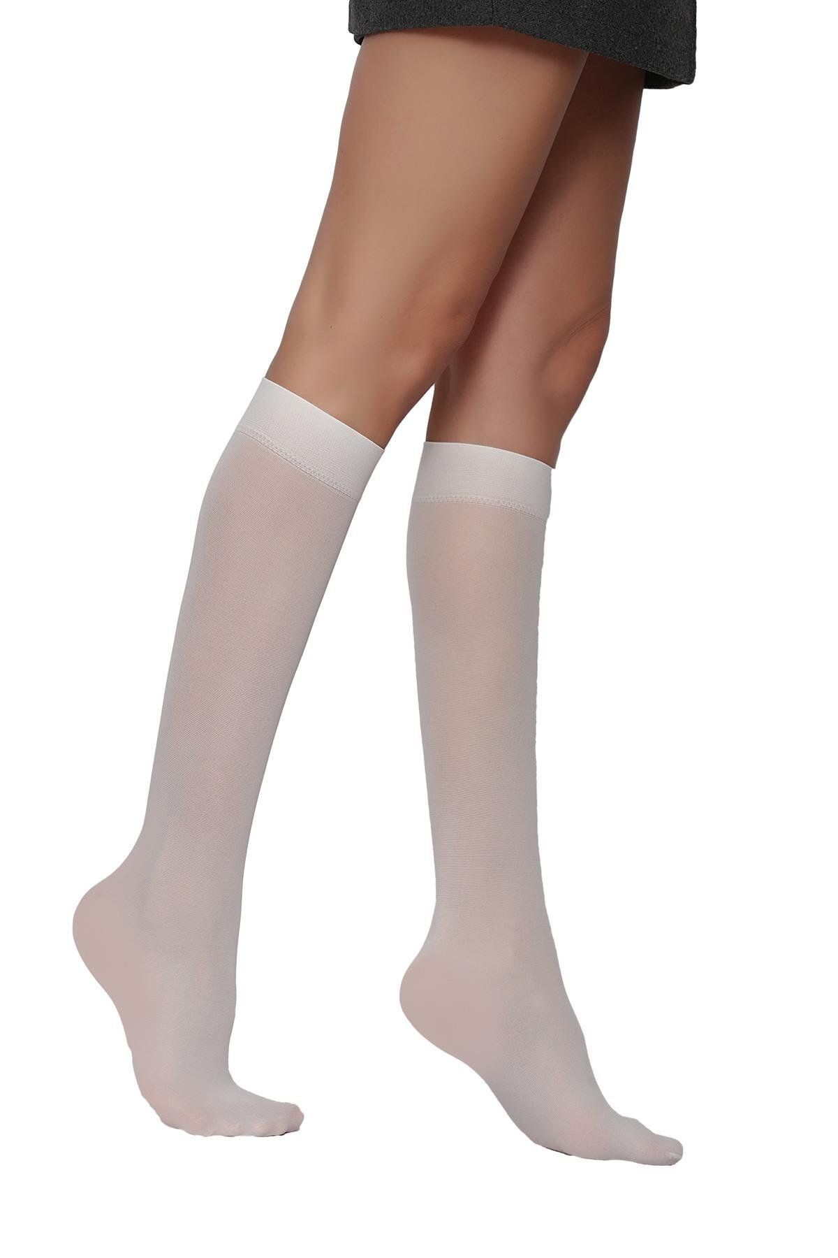 Daymod-Women's Cream Color Micro 50 Opaque Medium Thick Knee Pants Socks 3-Piece 3