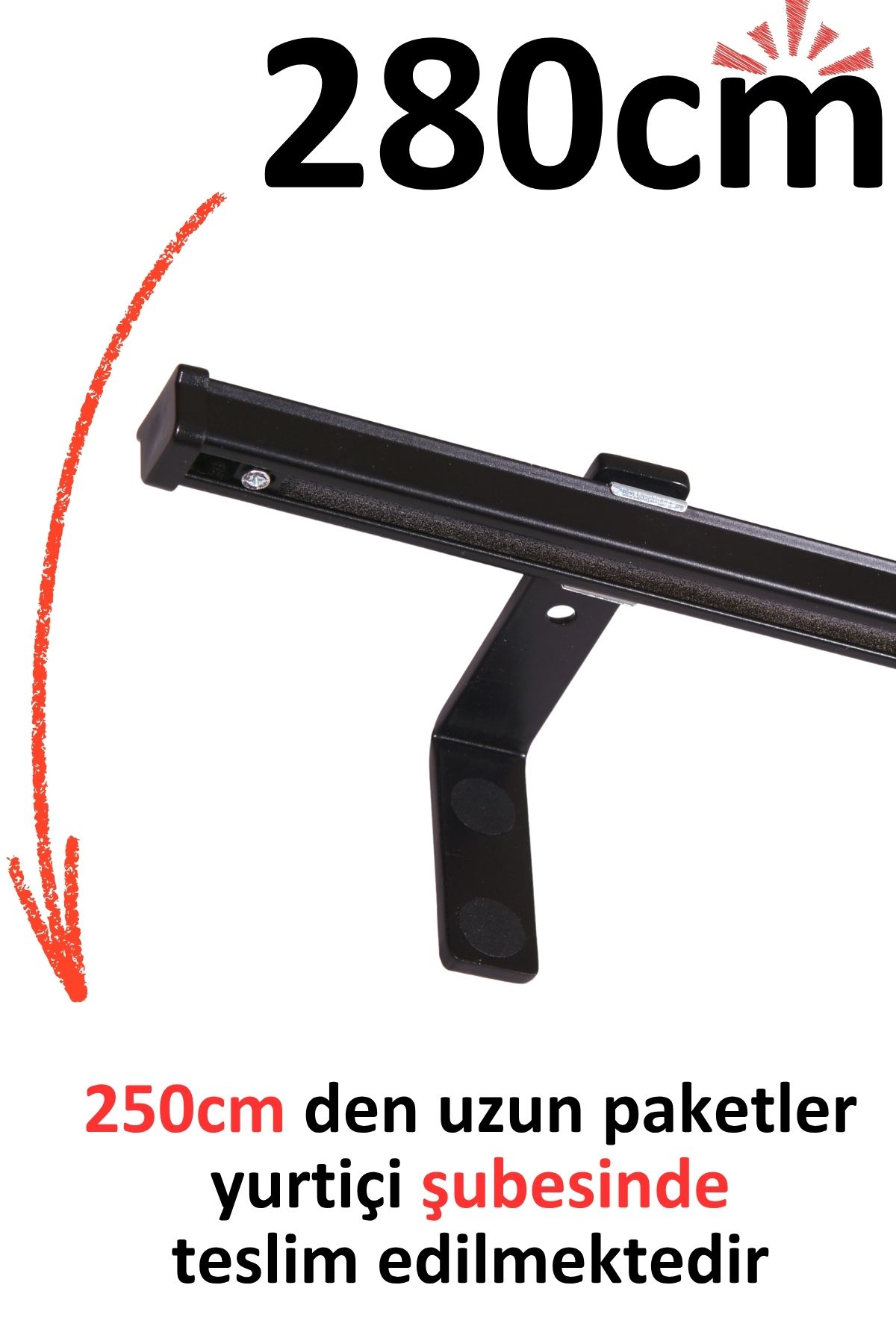 İzen Siyah 280cm Tekli Metal Rustik (90mm) Metal L Duvar Montaj Ayaklı (19mm) Alüminyum Perde Ray Takımı