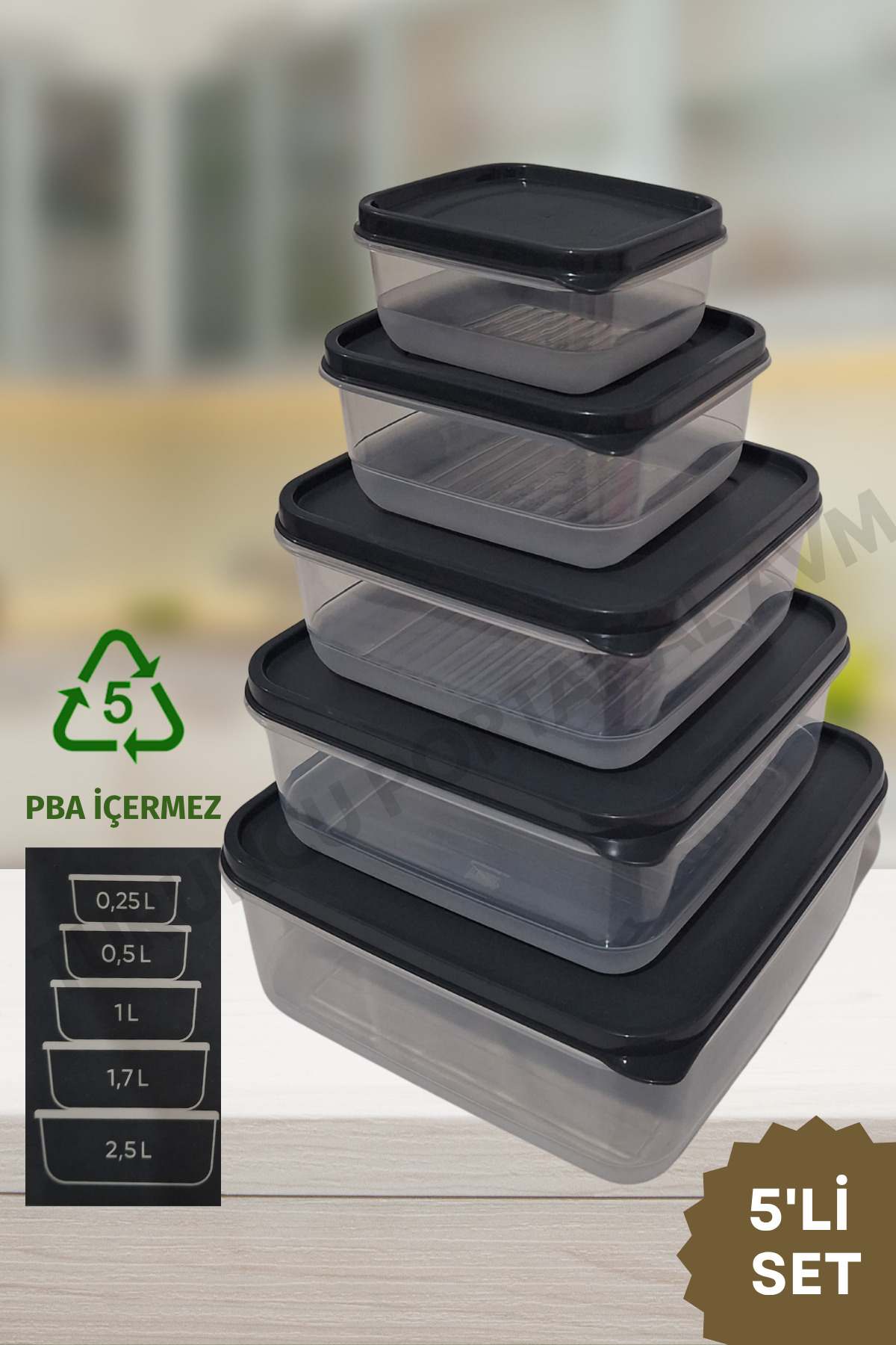 Kapaklı Saklama Kabı ( 5' Li Set ) Mutfak Düzenleyici Kare Organizer — görsel 2 · D-391-S