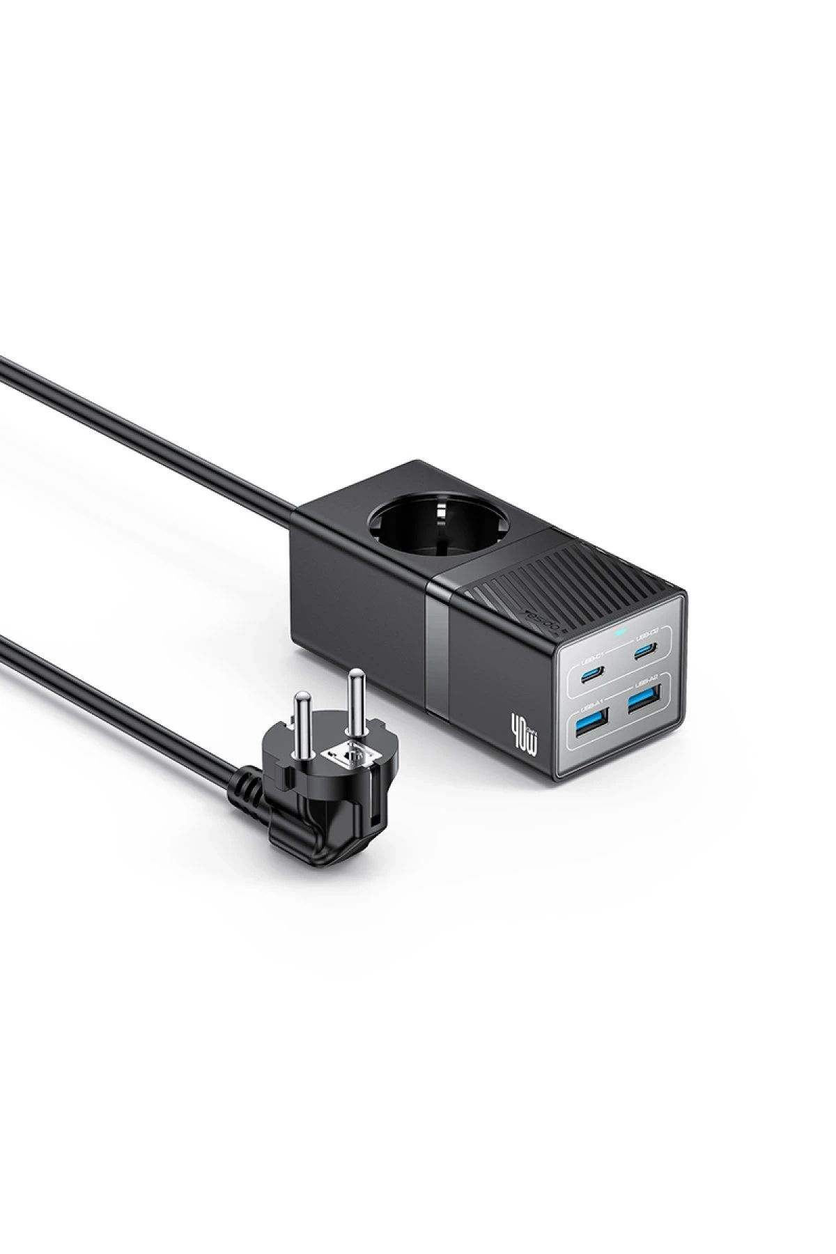 WANNA PROTECT 2500W 1.5M Ekstra 2 Adet 18W USB ve 2 Adet 20W Type-C Çıkışlı Priz Uzatıcı MC35