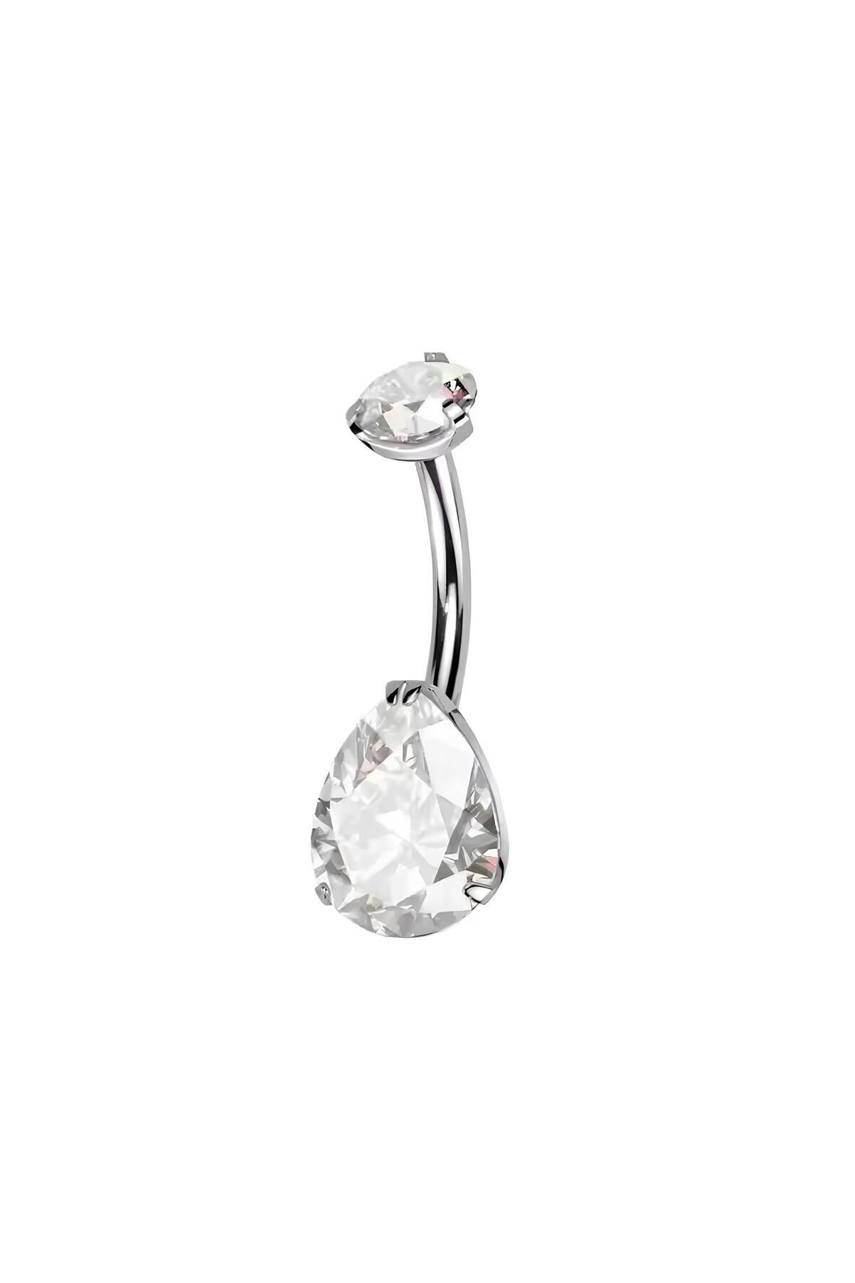 Janset F136 Titanyum Damla Model Göbek Piercing - Titanyum Göbek Piercing - Zirkon Taşlı Göbek Piercingi