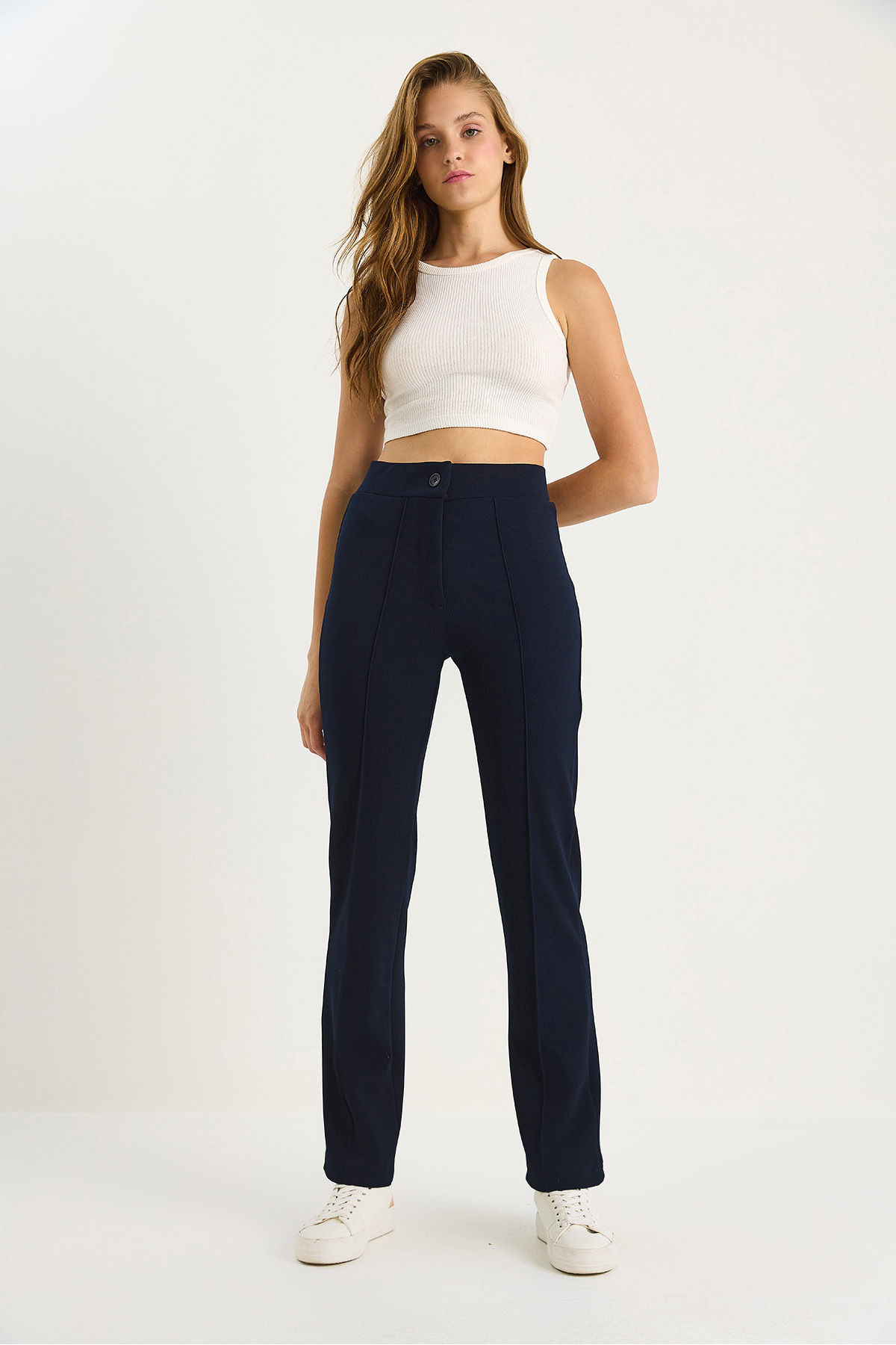 Bianco Lucci-Women's Çima Detailed Spanish Leg Trousers 60283472 3