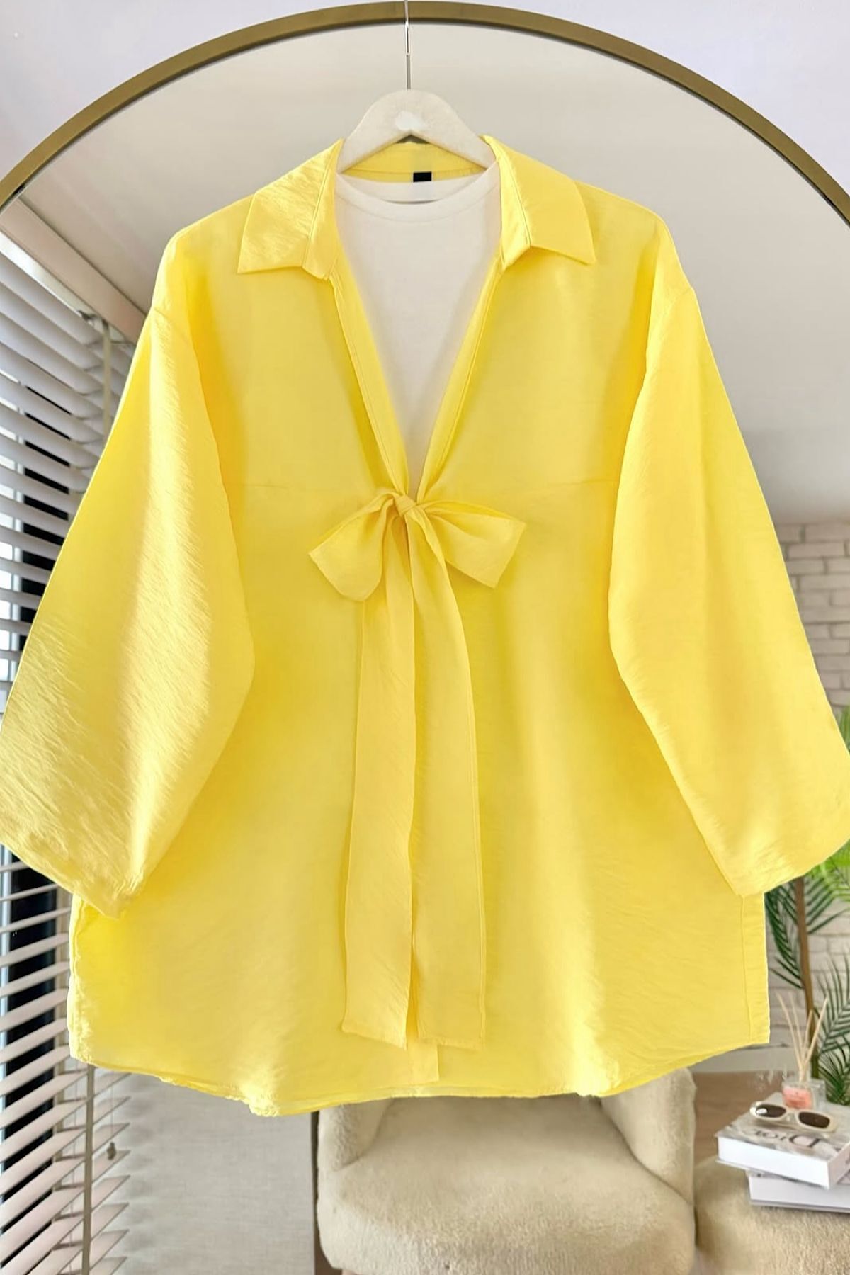 HİFADEN Kadın Fiyonk Bağlama Gömlek Yaka Tesettür Kimono