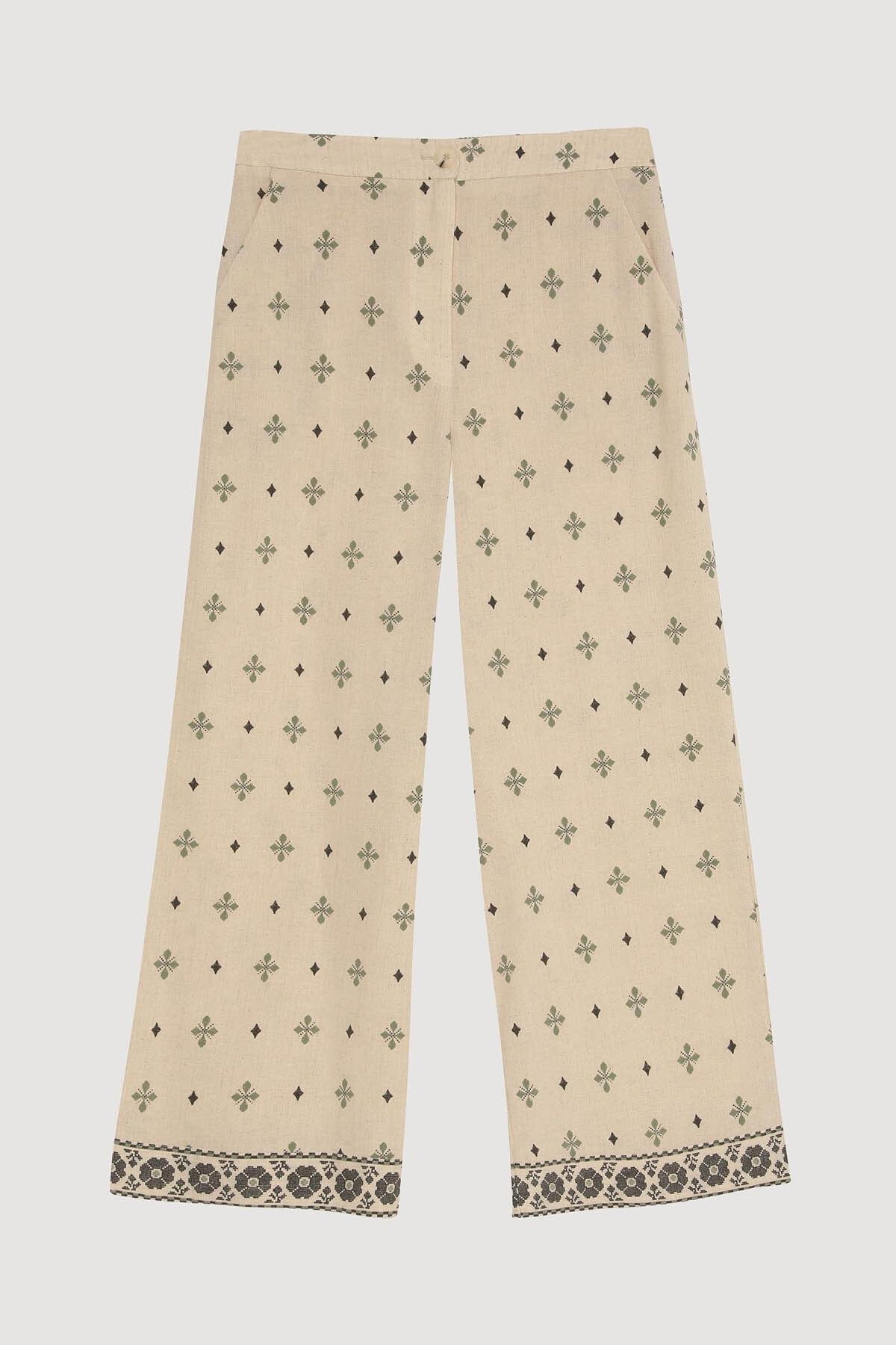 Quzu Kumaş Matchli Bej Kadın Pantolon PNT00412
