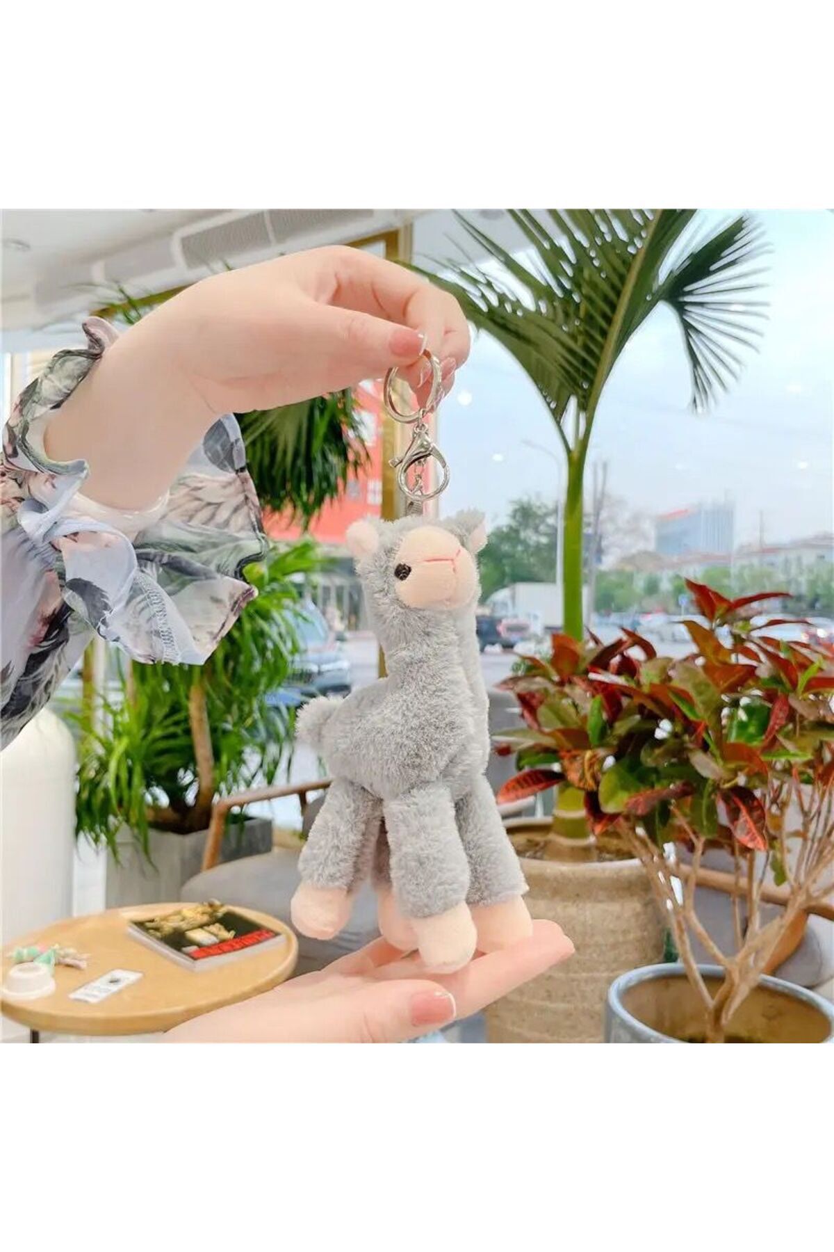 Madam accesorize İthal lüks büyük dev boy sevimli lama peluş yumuşak tüylü hayvan oyuncaklı anahtarlık gri