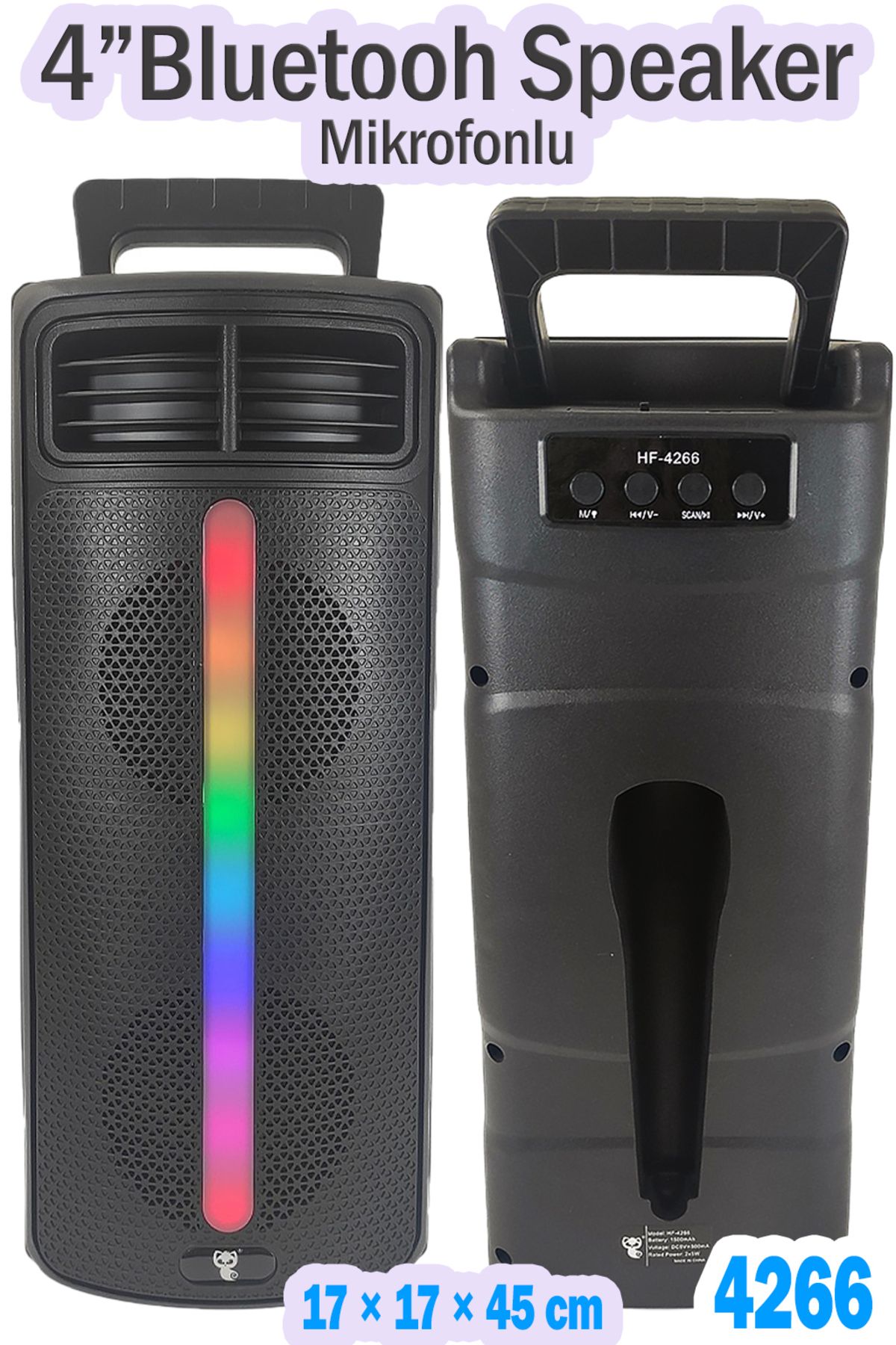 DigiMonster 4" Sound Jet 4266 Taşınabilir Çok Fonksiyolu Led Işıklı Bluetooth Hoparlör Bataryalı Mikrofonlu