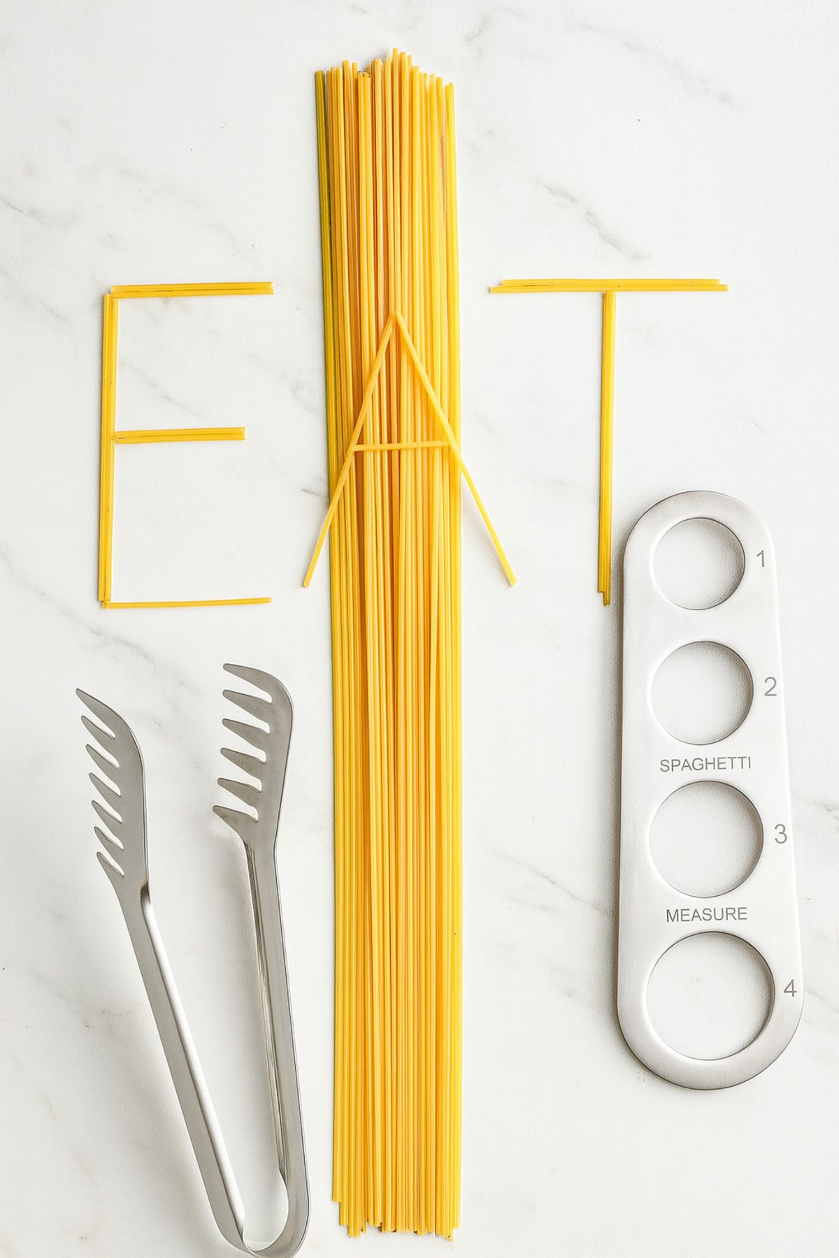 eryahome Paslanmaz Çelik Spagetti Maşası + Ölçü Aparatı Seti | Makarna Porsiyonlayıcı & Servis Maşası