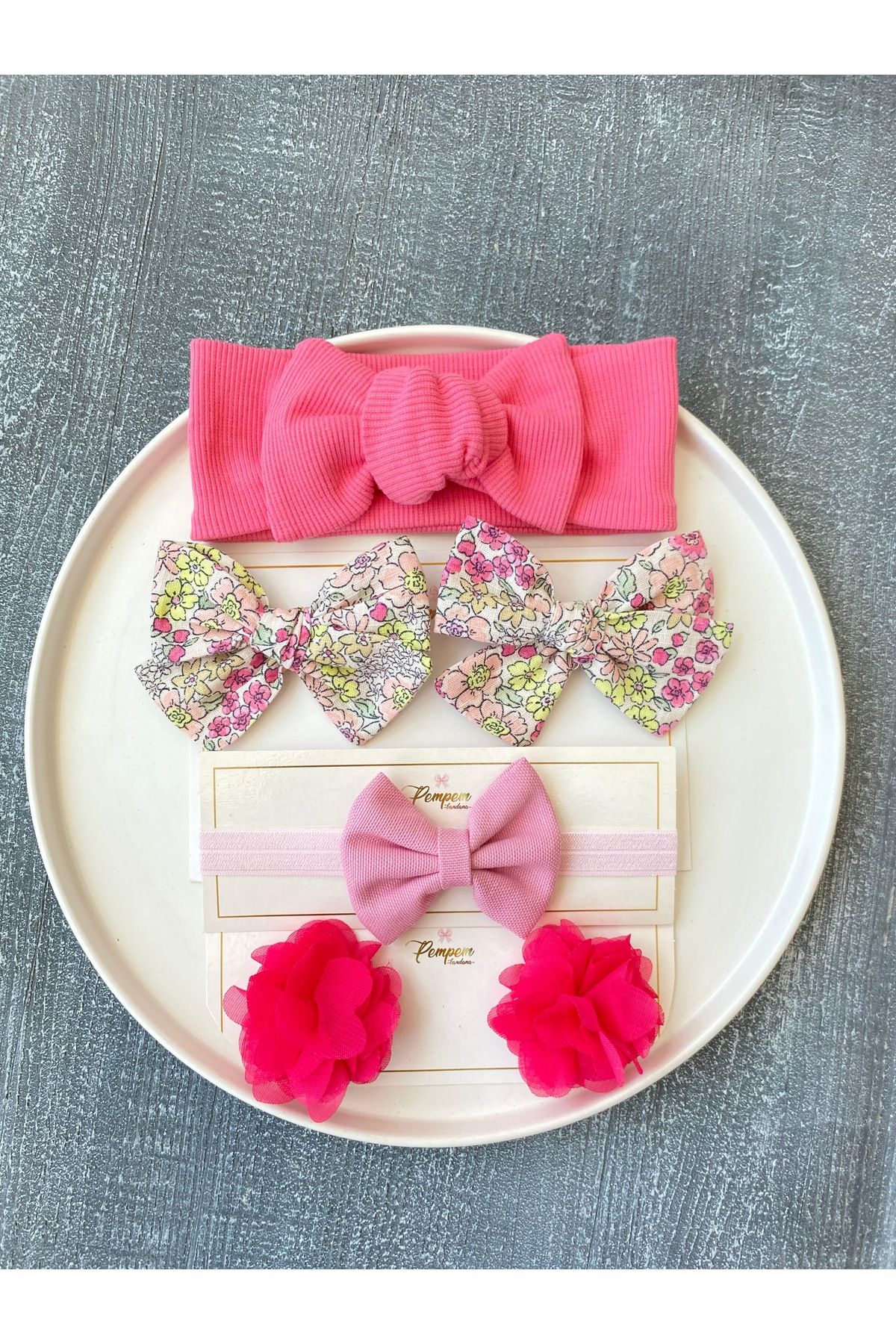 pempem bandana kız bebek çocuk bandana toka set