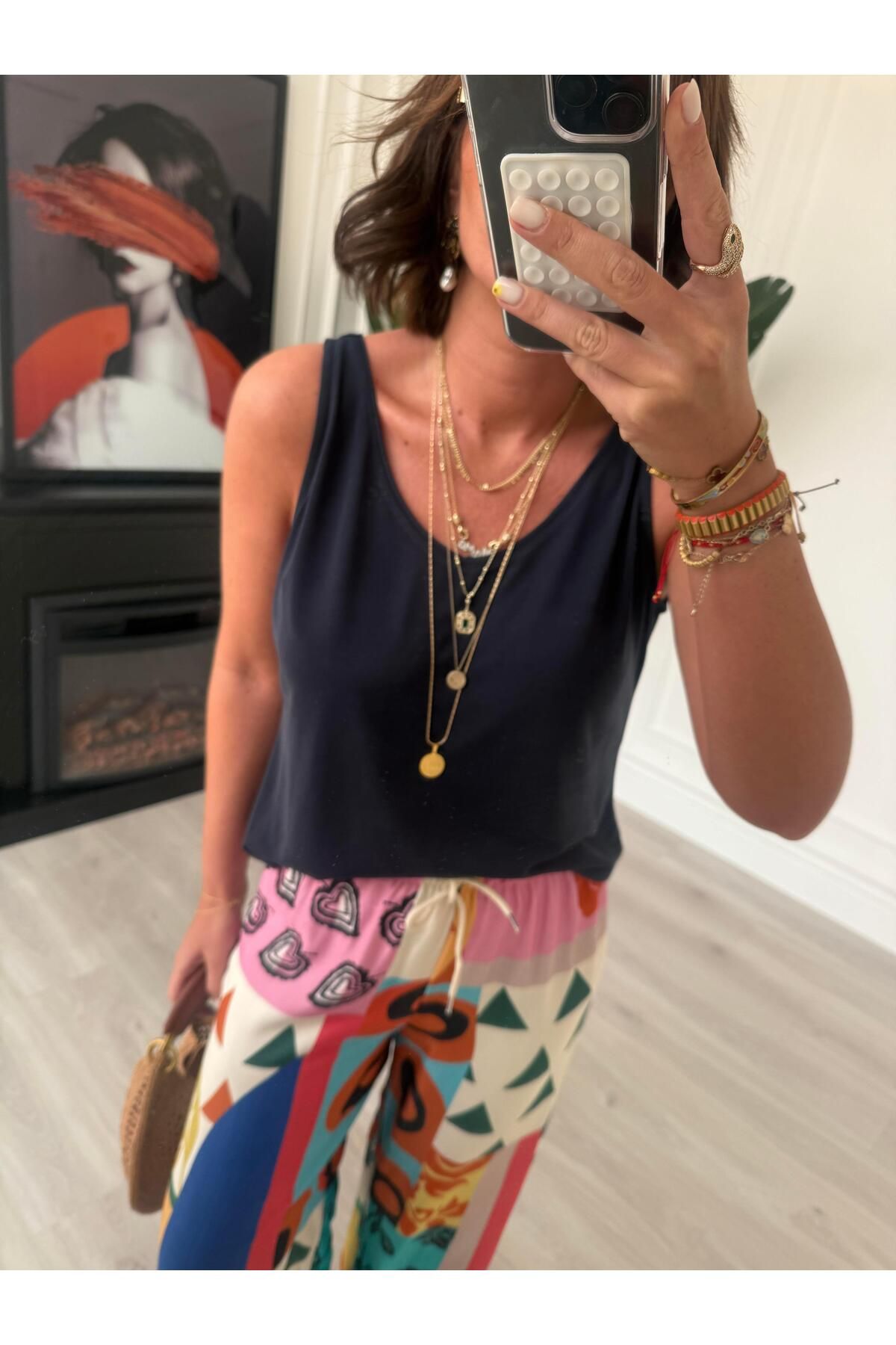 begum mayda Lacivert Modal Askılı Bluz